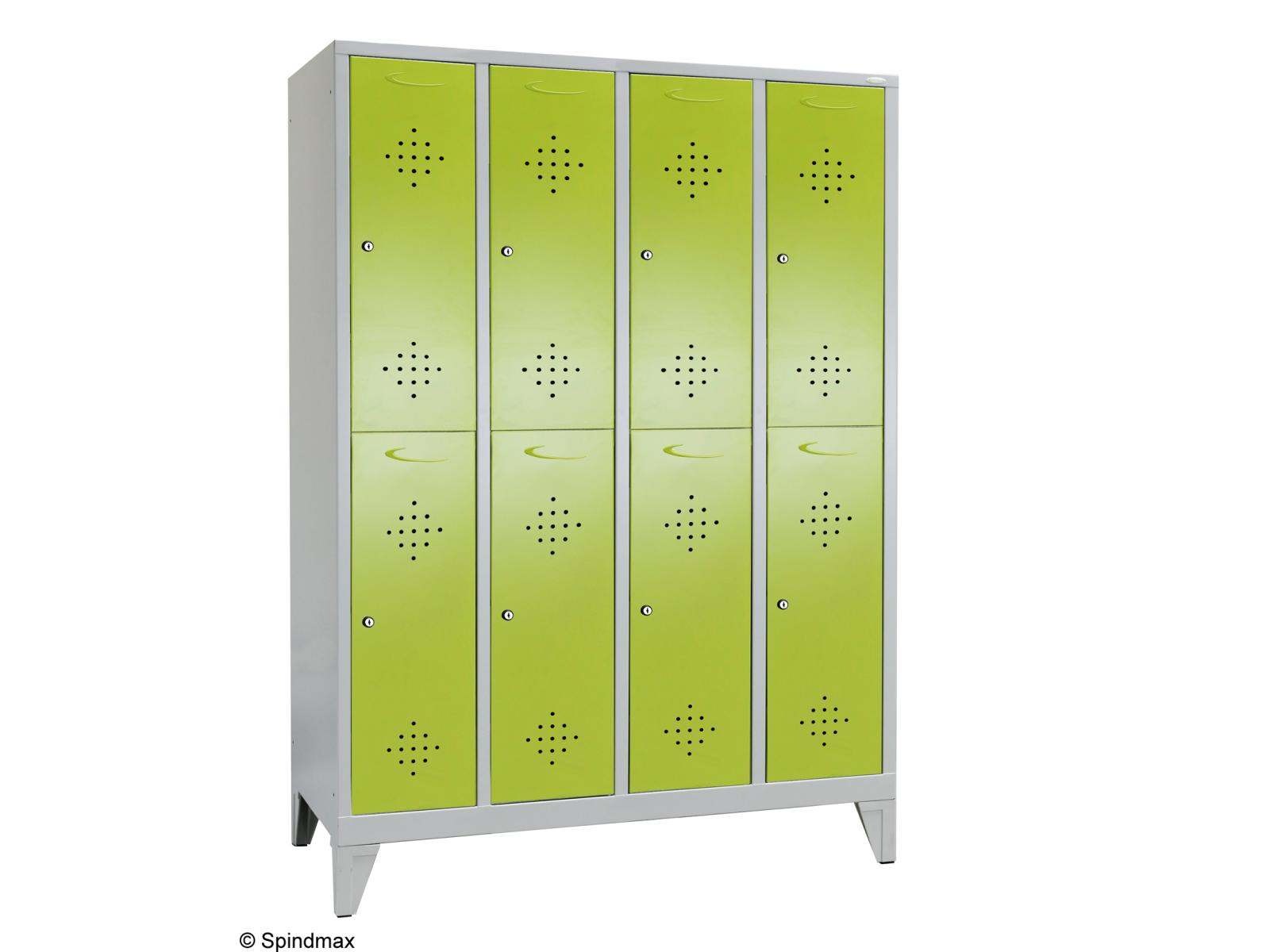 Spind doppelstöckig Grüne Linie mit Füßen - 4 Abteile 300mm Abteilbreite