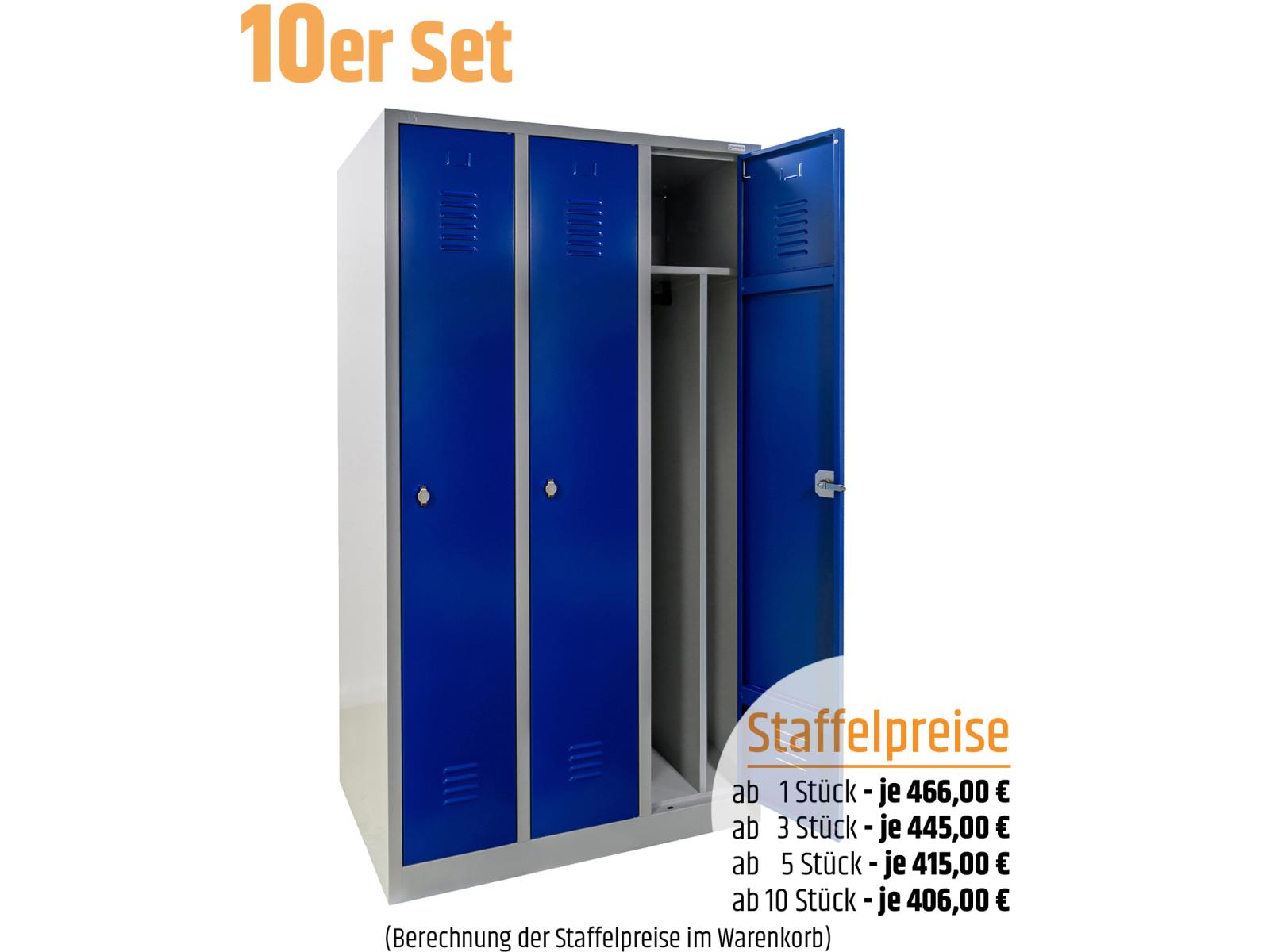 10 Stück Spind Serie IdealSpind - 3 Abteile 400mm Abteilbreite - Einzelpreis 406,00 EUR netto