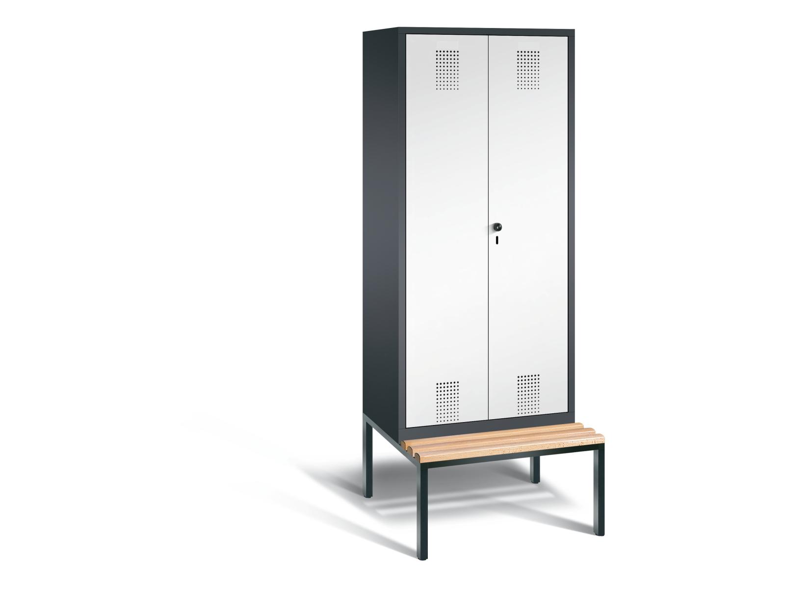 Spind nach Arbeitsstättenrichtlinien S3000 Evolo mit Sitzbankuntergestell - für 1 Person 2x400mm Abteilbreite