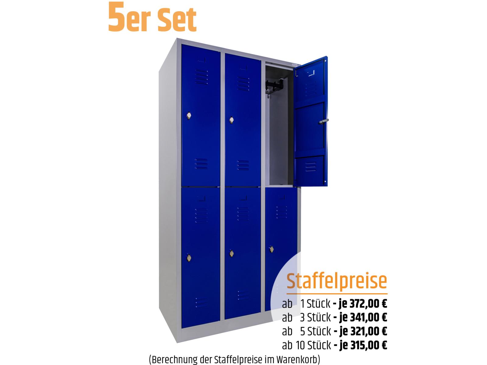 5 Stück Spind Serie IdealSpind doppelstöckig - 3 Abteile 300mm Abteilbreite - Einzelpreis 321,00 EUR netto