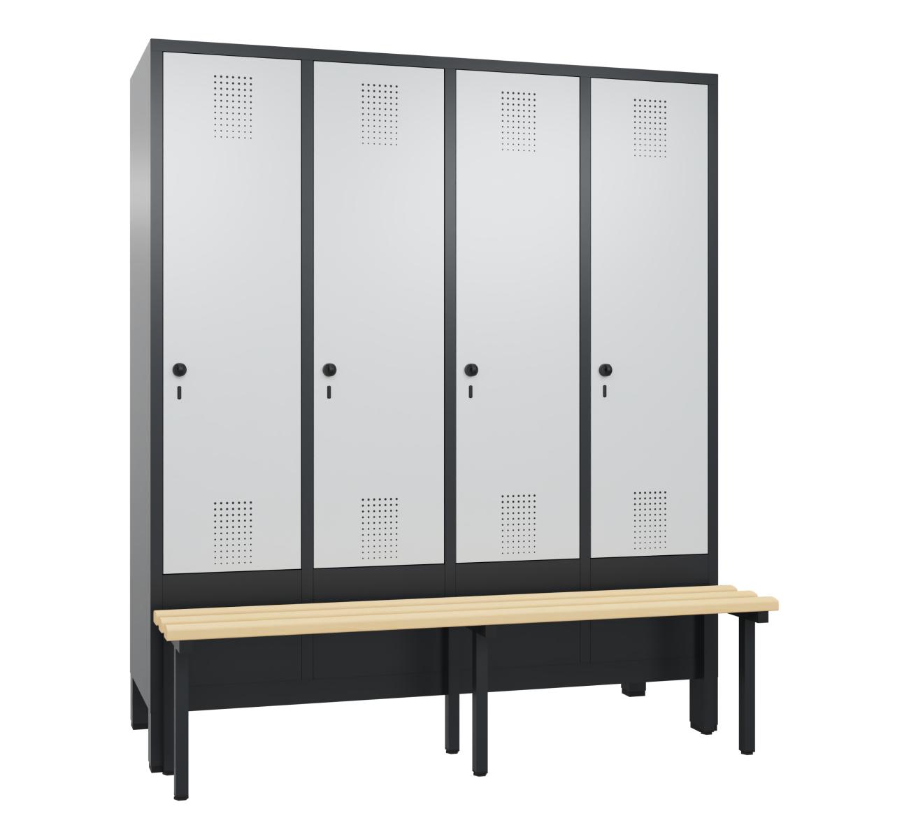 Spind S3000 Evolo mit vorgebauter Sitzbank - 4 Abteile 400mm Abteilbreite