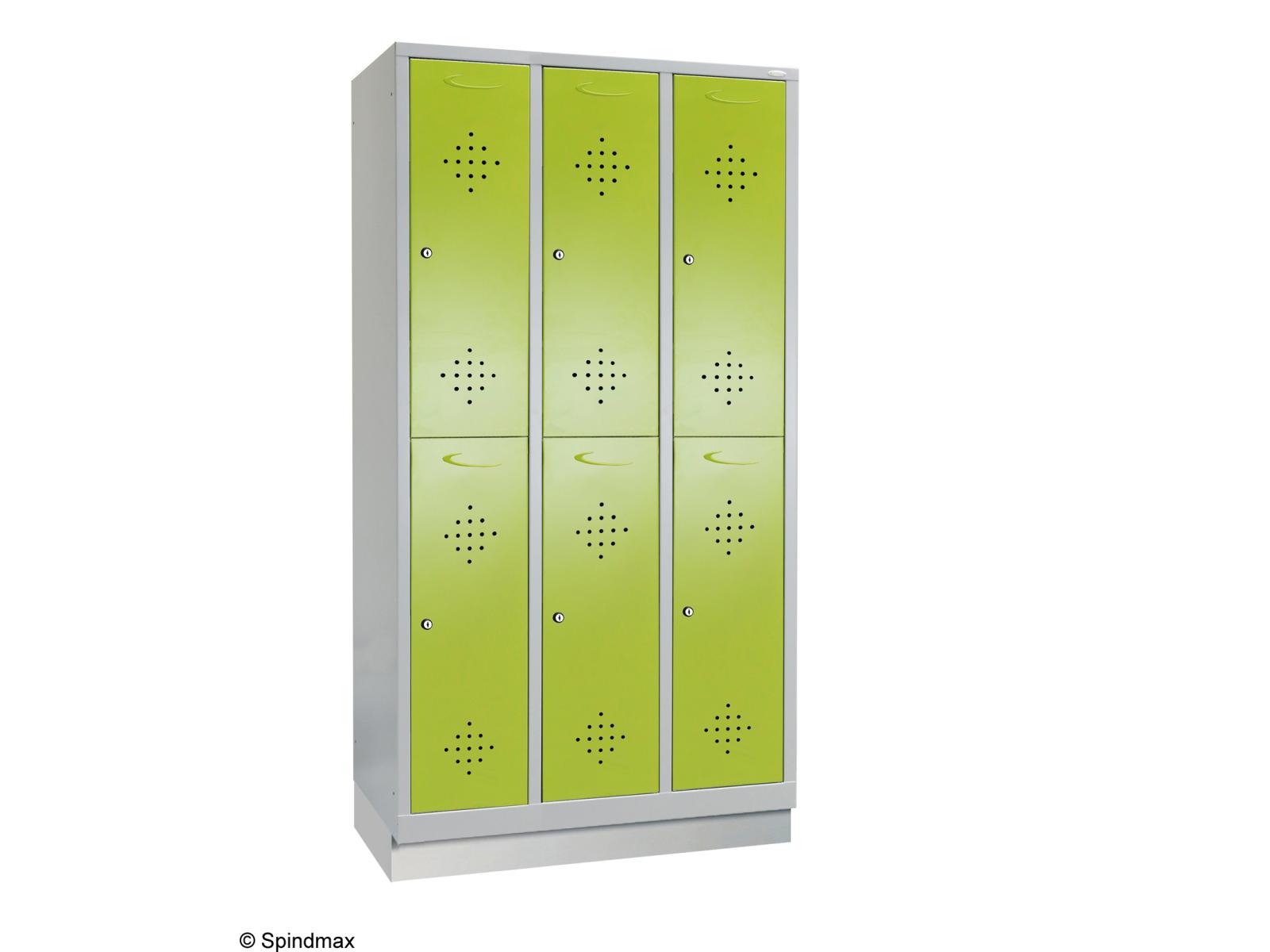 Spind doppelstöckig Grüne Linie mit Sockel - 3 Abteile 300mm Abteilbreite