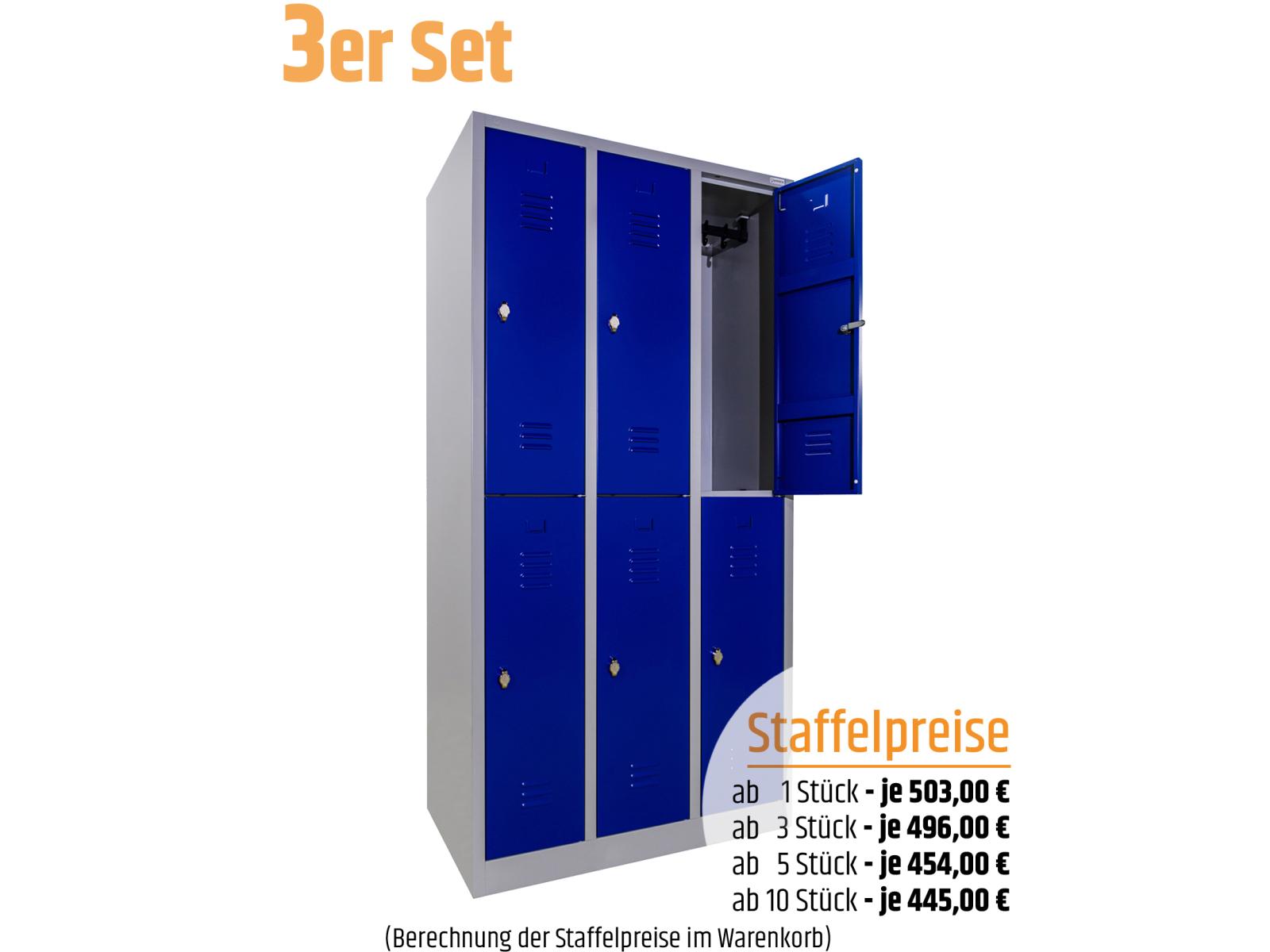 3 Stück Spind Serie IdealSpind doppelstöckig - 3 Abteile 400mm Abteilbreite - Einzelpreis 496,00 EUR netto