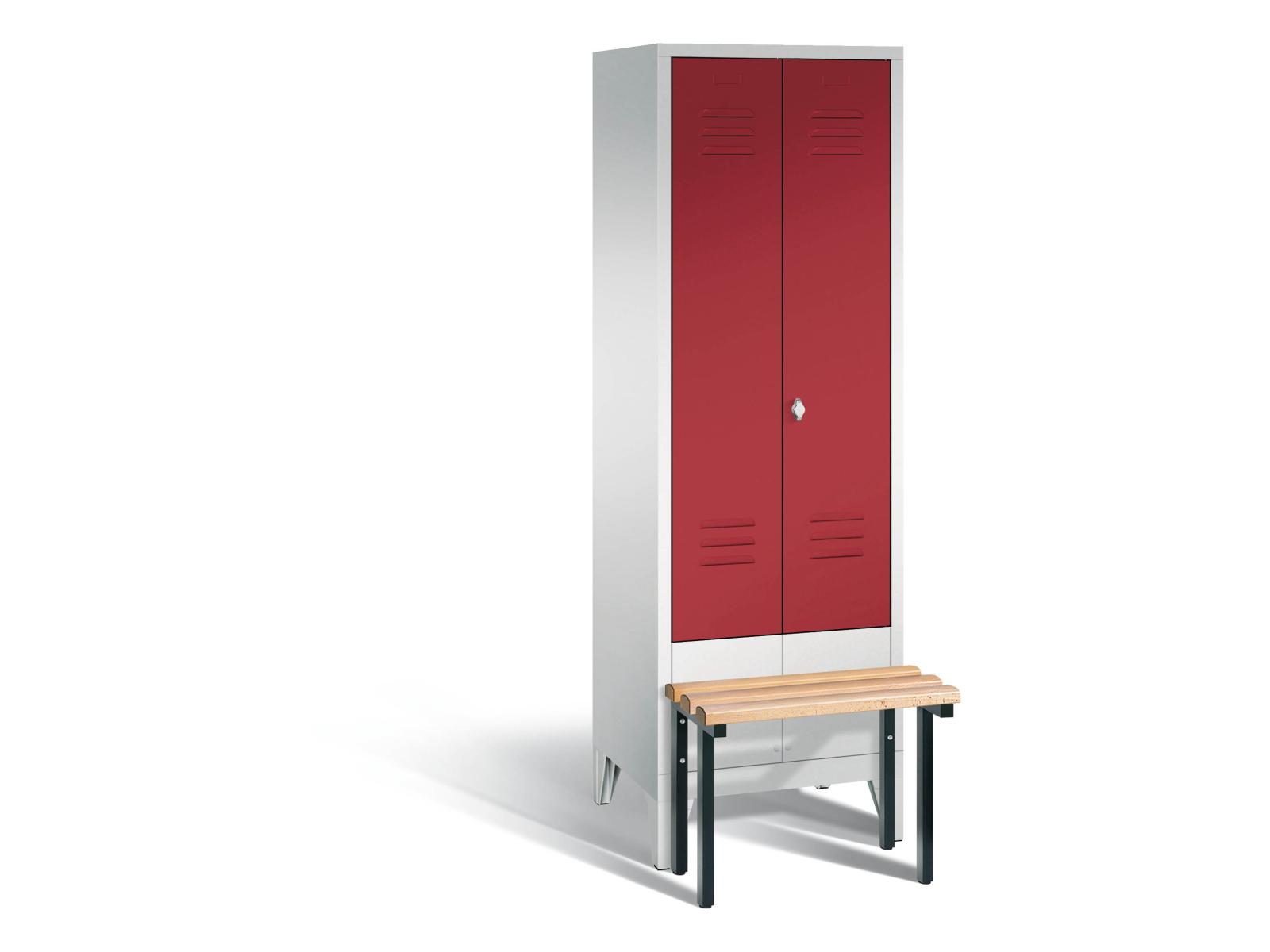 Spind nach Arbeitsstättenrichtlinien S2000 Classic mit vorgebauter Sitzbank- für 1 Person 2x300mm Abteilbreite