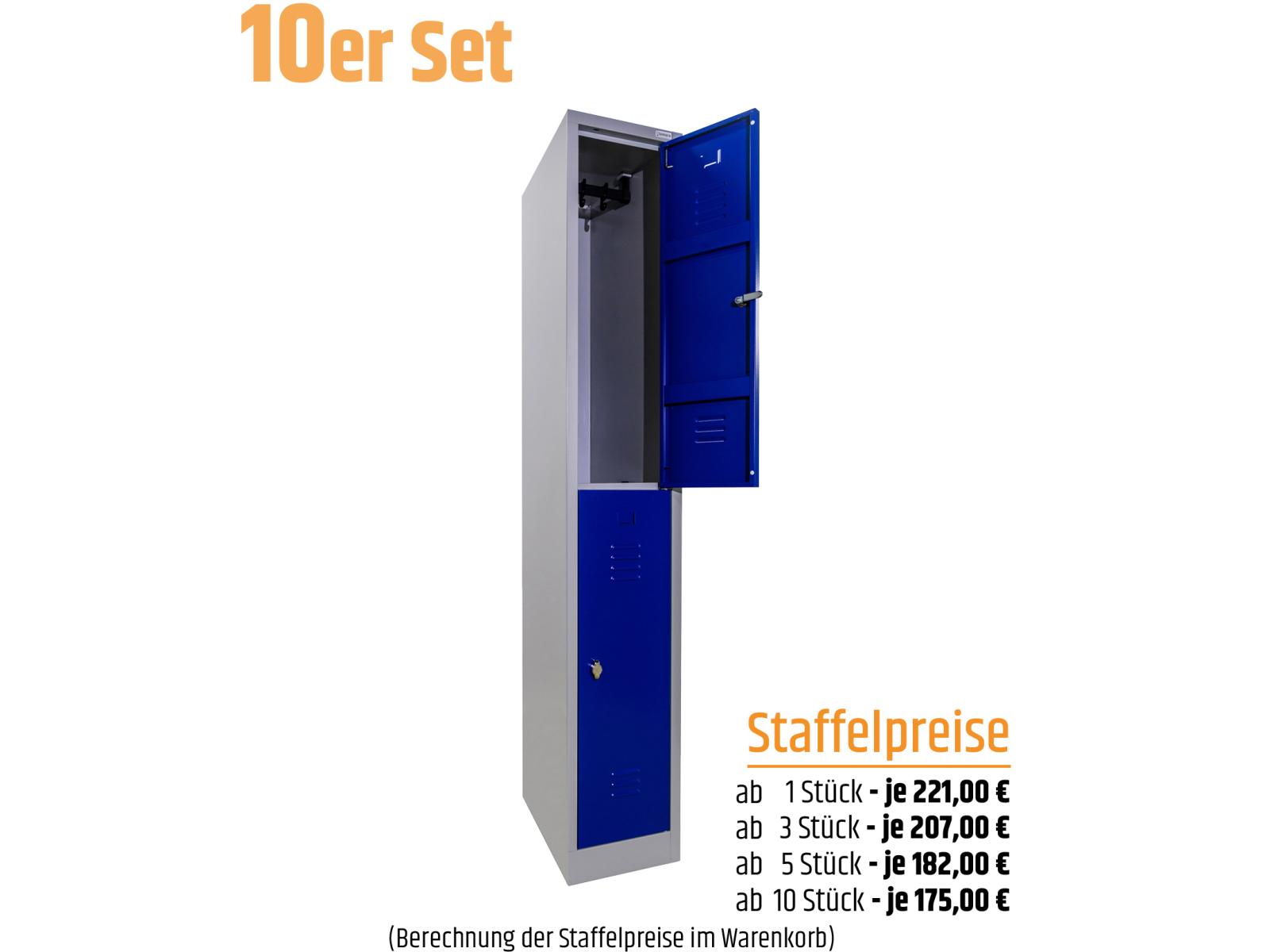 10 Stück Spind Serie IdealSpind doppelstöckig - 1 Abteil 400mm Abteilbreite - Einzelpreis 175,00 EUR netto