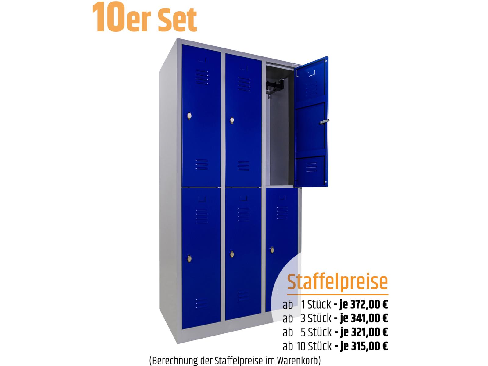 10 Stück Spind Serie IdealSpind doppelstöckig - 3 Abteile 300mm Abteilbreite - Einzelpreis 315,00 EUR netto