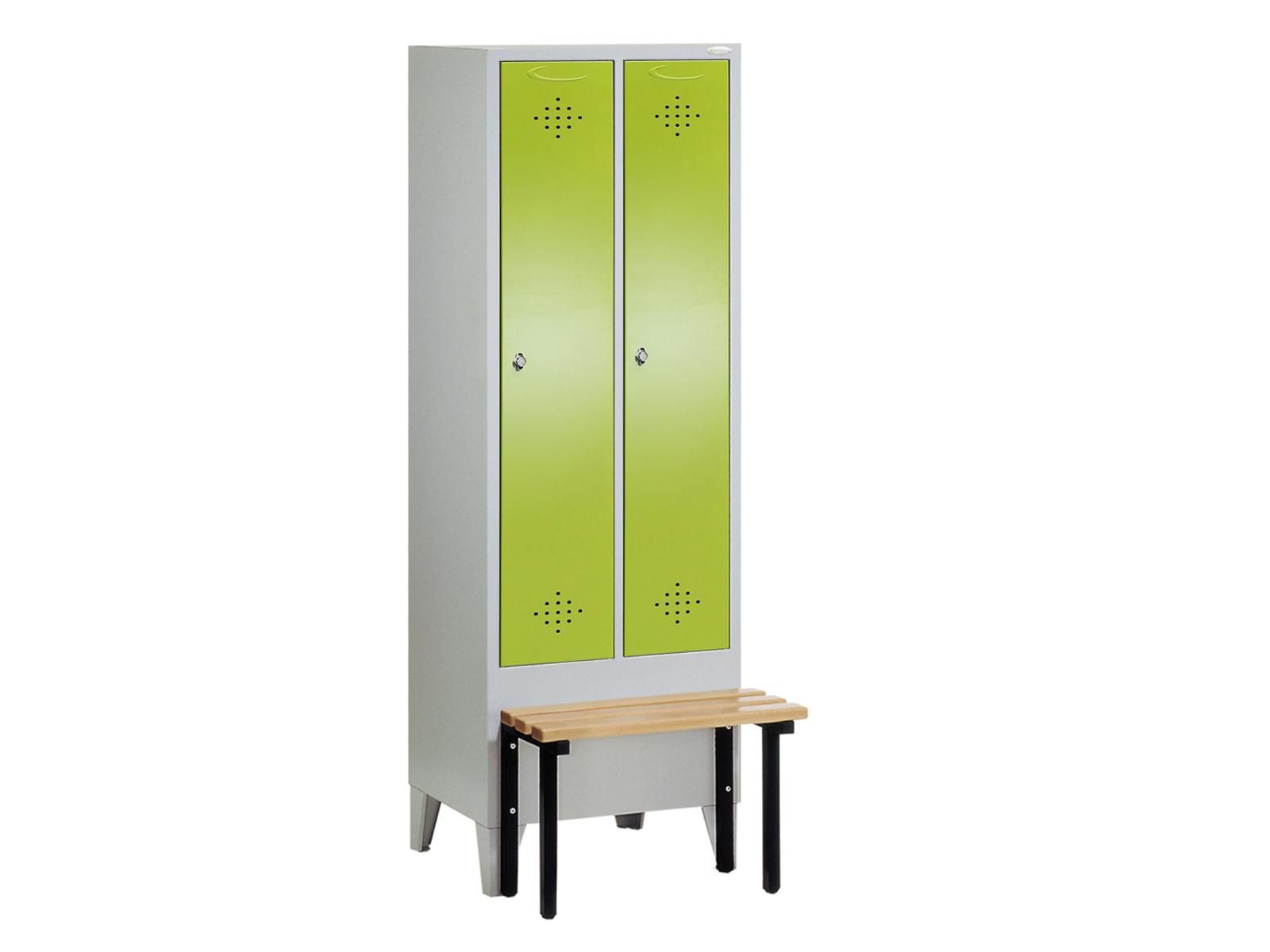 Spind Grüne Linie mit vorgebauter Sitzbank - 2 Abteile 300mm Abteilbreite