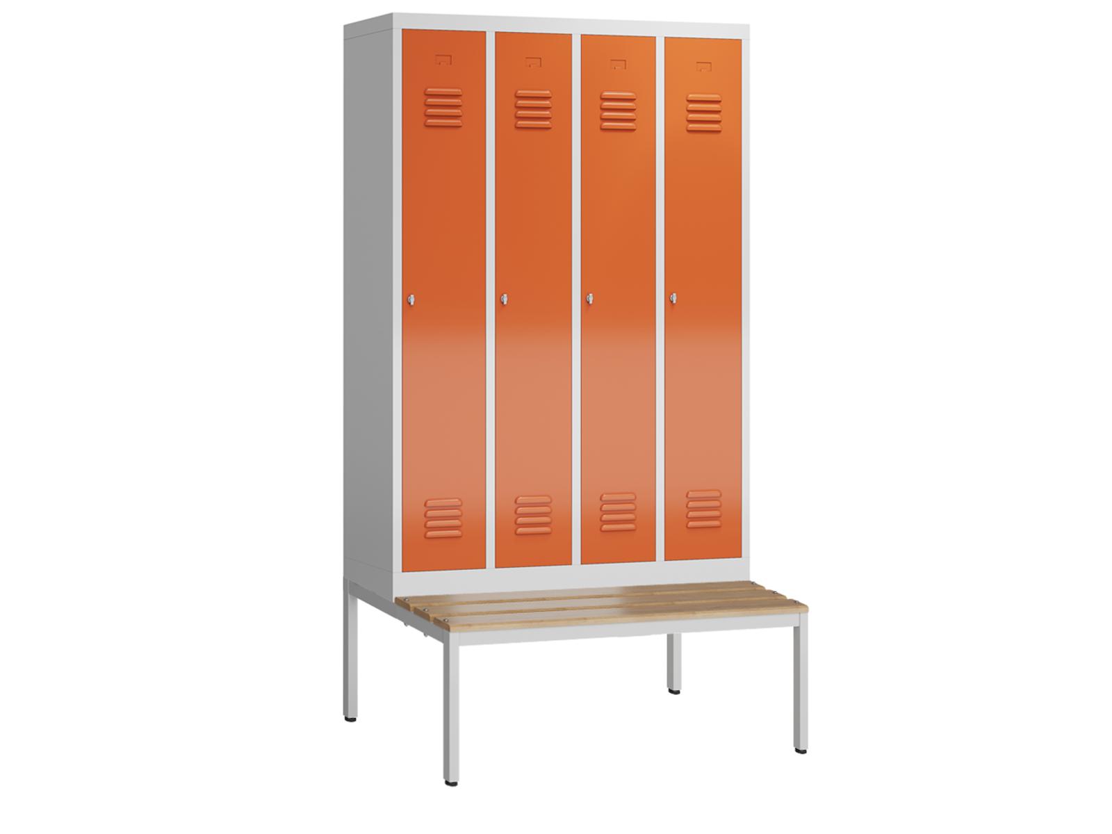 Spind Serie Spindmax® mit Sitzbankuntergestell - 4 Abteile 300mm Abteilbreite