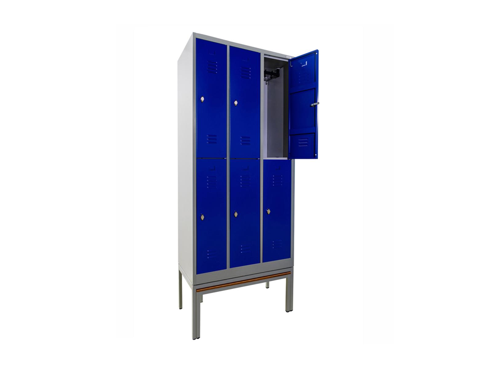 Spind Serie Ideal Spind doppelstöckig mit ausziehbarer Sitzbank - 3 Abteile 400mm Abteilbreite