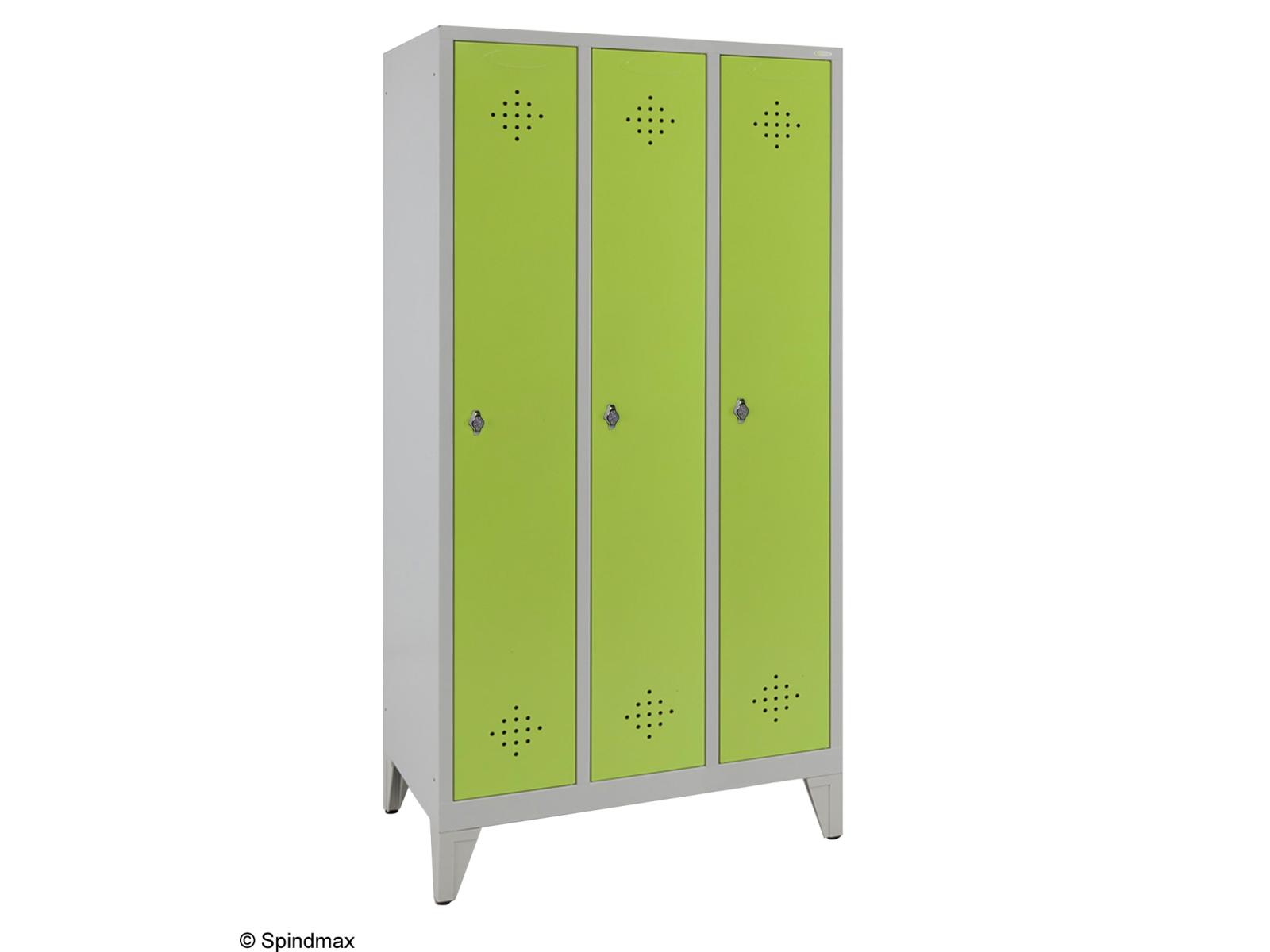 Spind Grüne Linie mit Füßen - 3 Abteilen 400mm Abteilbreite