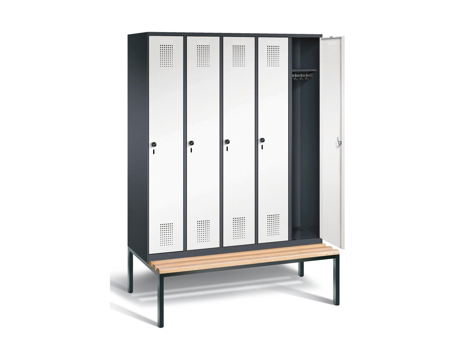 Spind S3000 Evolo mit Sitzbankuntergestell - 5 Abteile 300mm Abteilbreite