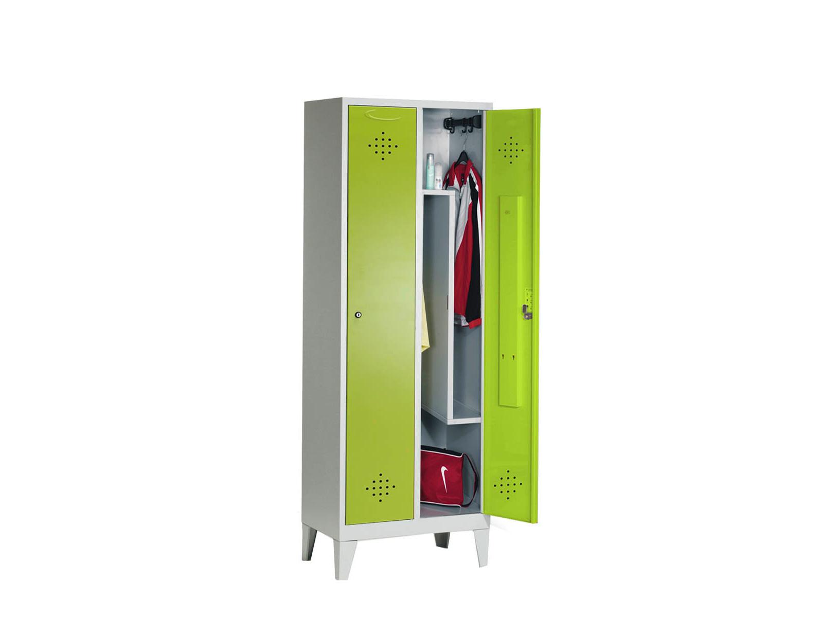 Spind Grüne Linie mit Füßen - 2 Abteile 400mm Abteilbreite mit Z-Inneneinteilung