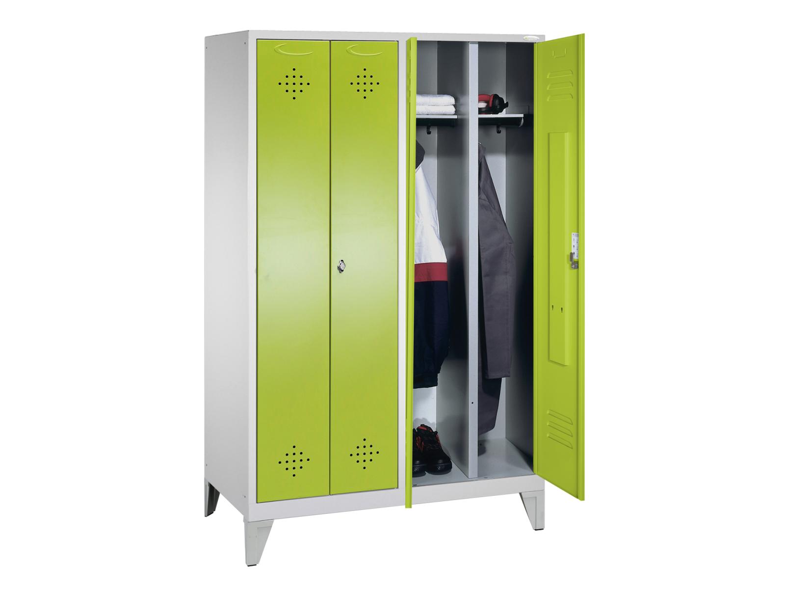 Spind nach Arbeitsstättenrichtlinien Grüne Linie mit Füßen - für 2 Personen 4x400mm Abteilbreite