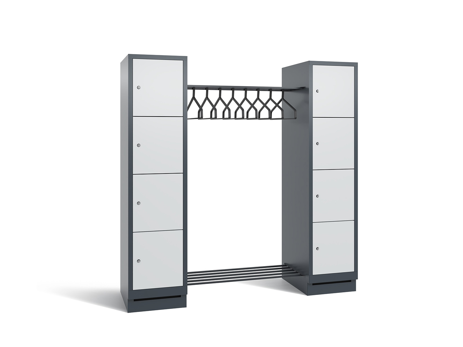 Offene Garderobe S3000 Evolo - 2 Abteile 8 Fächer 400mm Abteilbreite