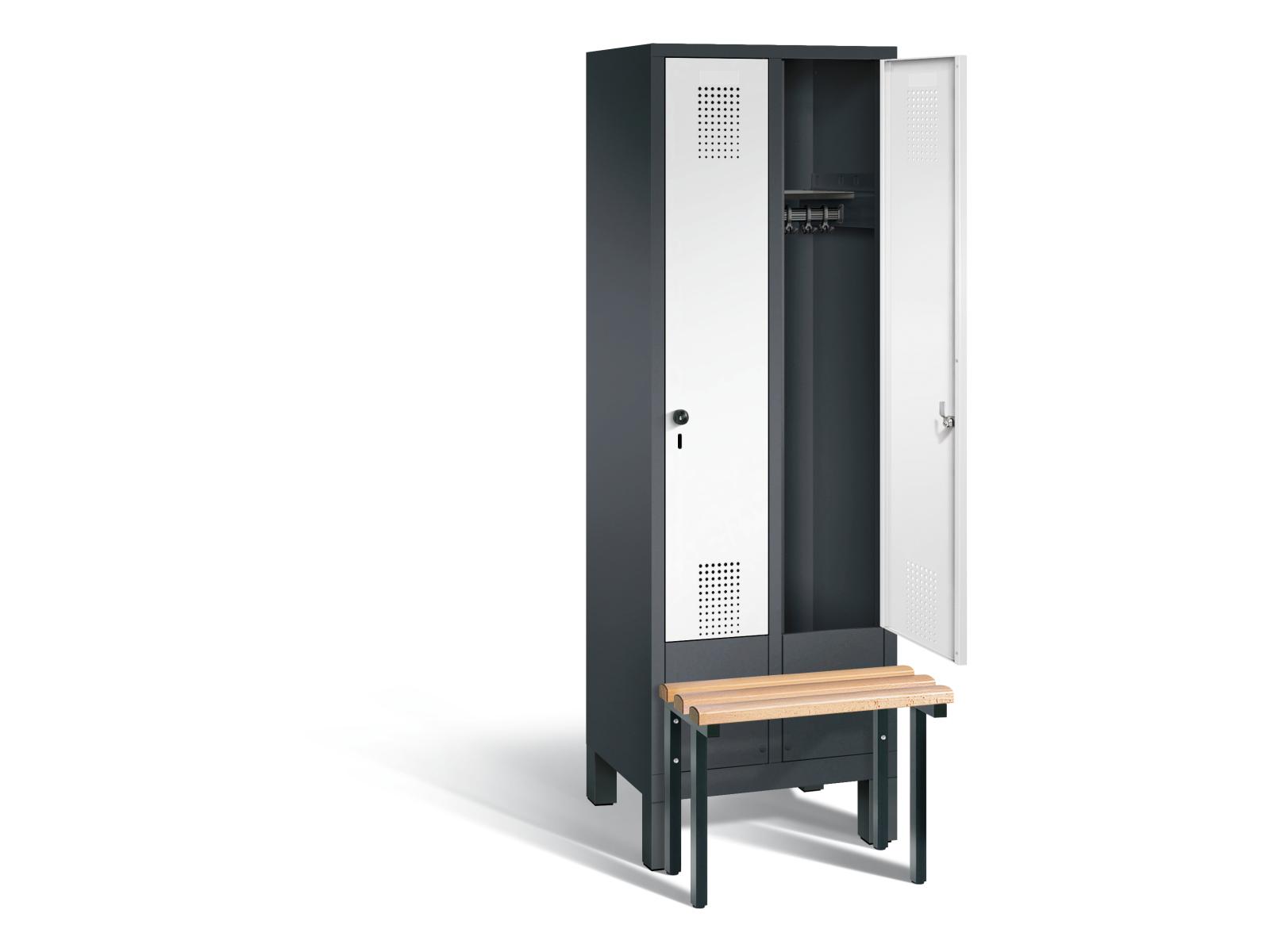 Spind S3000 Evolo mit vorgebauter Sitzbank - 2 Abteile 300mm Abteilbreite
