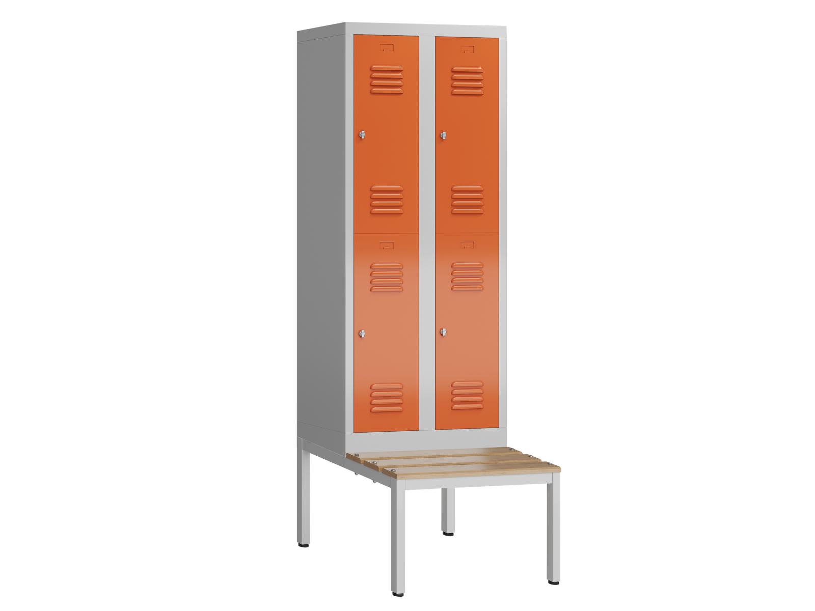 Spind Serie Spindmax® Spind doppelstöckig mit Sitzbankuntergestell - 2 Abteile 400mm Abteilbreite