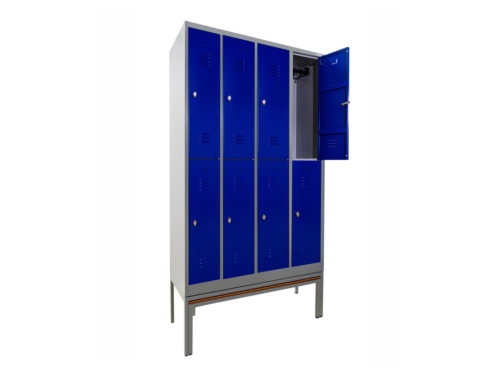 Spind Serie Ideal Spind doppelstöckig mit ausziehbarer Sitzbank - 4 Abteile 300mm Abteilbreite