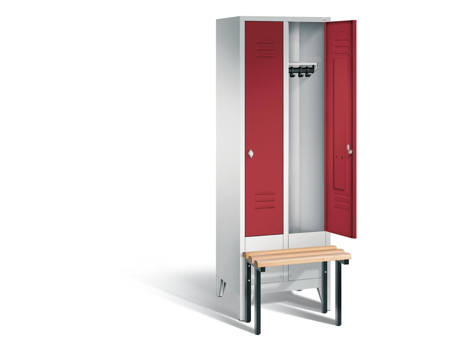 Spind S2000 Classic mit vorgebauter Sitzbank - 2 Abteile 300mm Abteilbreite