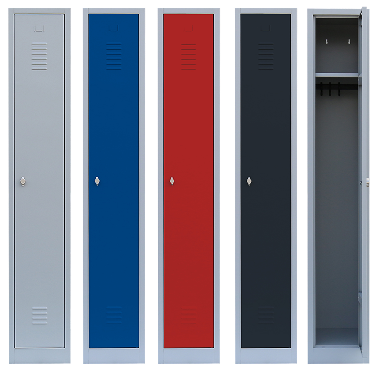 Spind Serie Ideal Spind nach Arbeitsstättenrichtlinien mit Sitzbankuntergestell - für 1 Person 2x300mm Abteilbreite