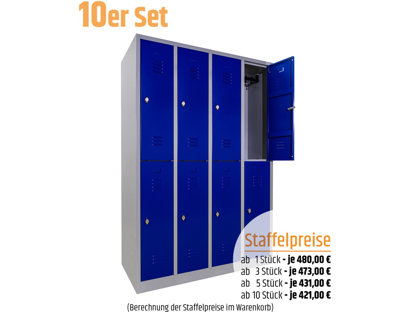 10 Stück Spind Serie IdealSpind doppelstöckig - 4 Abteile 300mm Abteilbreite - Einzelpreis 421,00 EUR netto