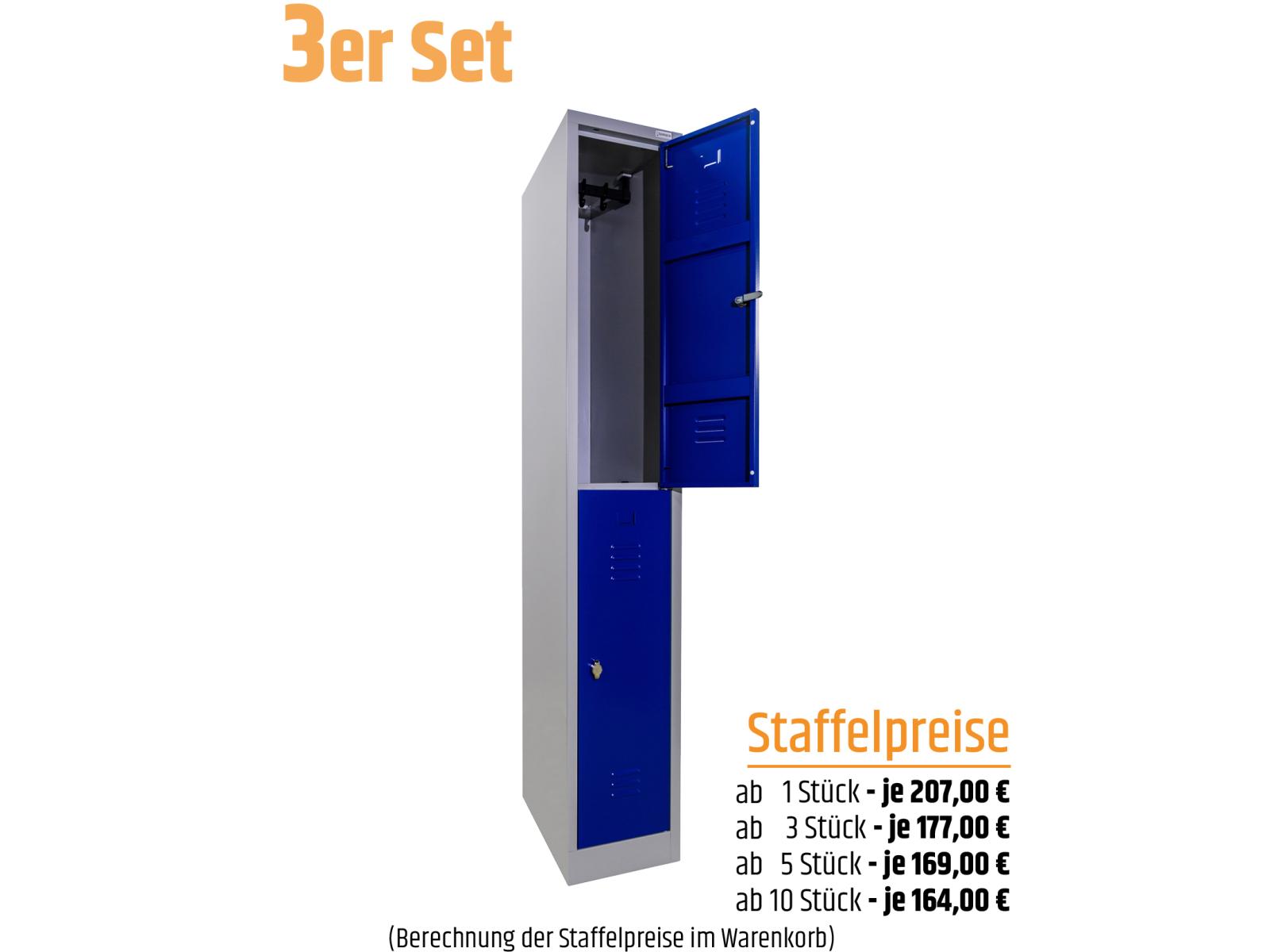 3 Stück Spind Serie IdealSpind doppelstöckig - 1 Abteil 300mm Abteilbreite - Einzelpreis 177,00 EUR netto