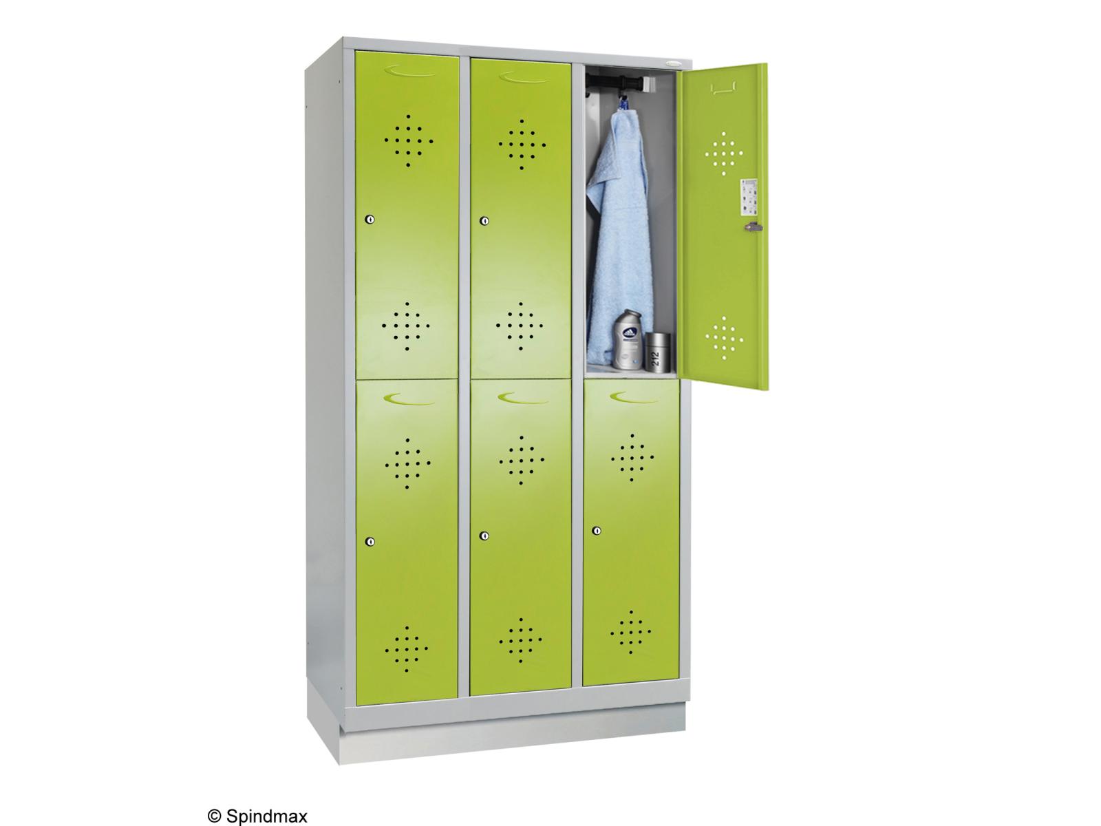 Spind doppelstöckig Grüne Linie mit Sockel - 3 Abteile 400mm Abteilbreite