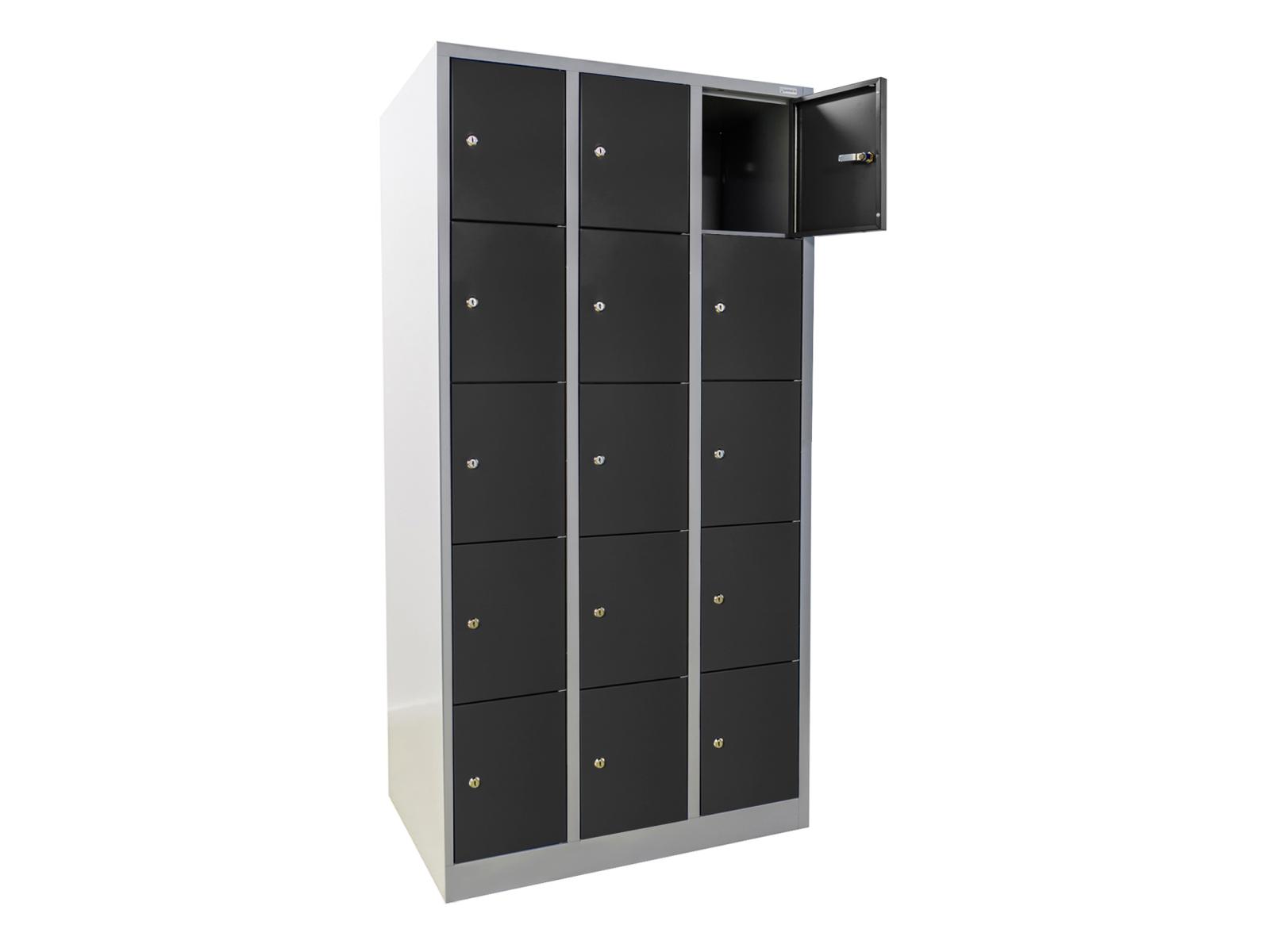 Schließfachschrank Serie Ideal Spind - 15 Fächer / 3 Abteile 300mm Abteilbreite