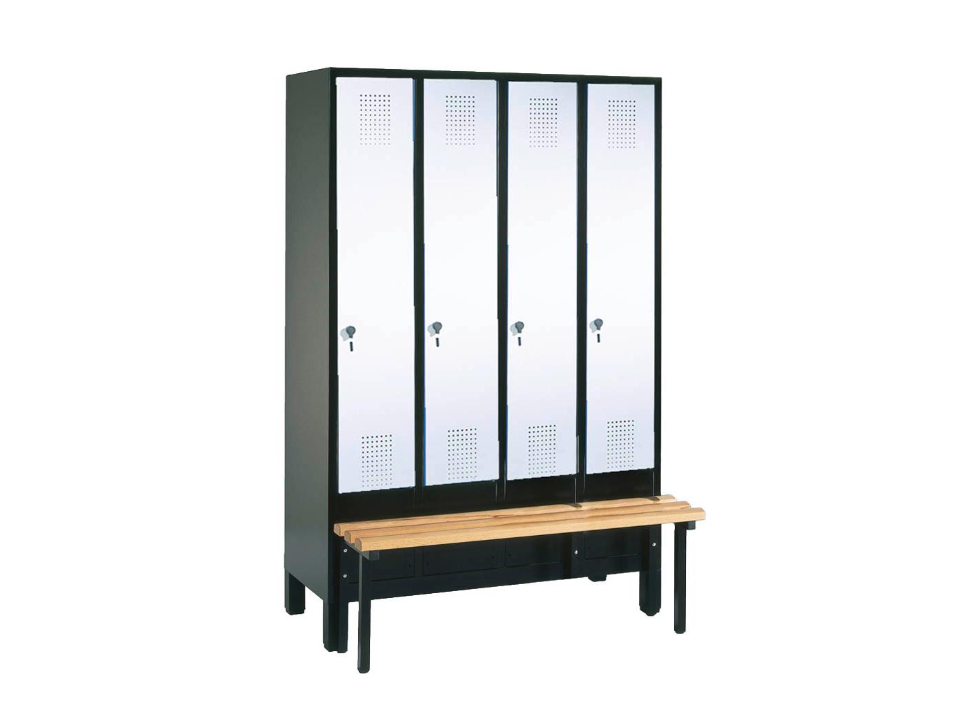 Spind S3000 Evolo mit vorgebauter Sitzbank - 4 Abteile 300mm Abteilbreite