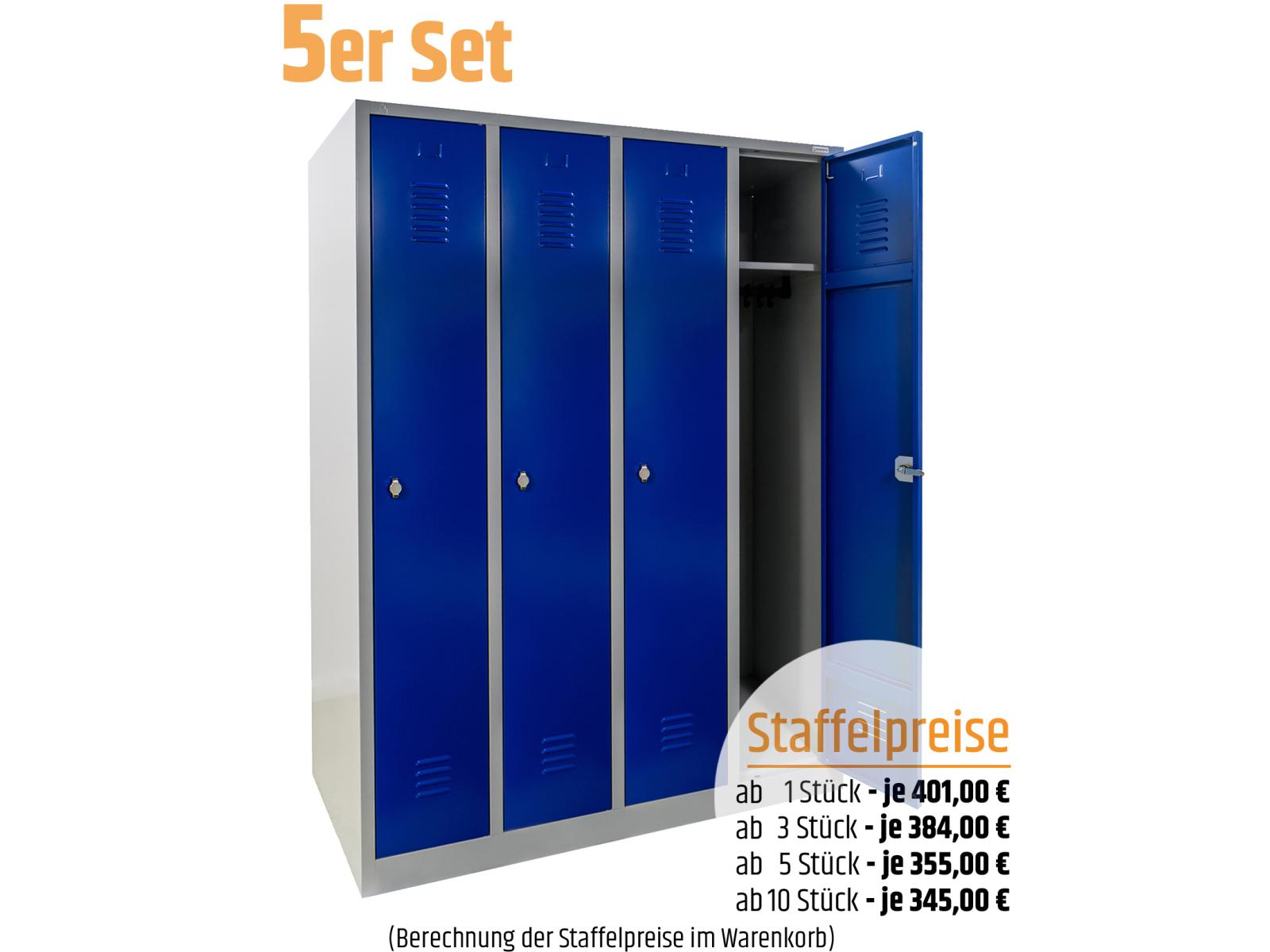 5 Stück Spind Serie IdealSpind - 4 Abteile 300mm Abteilbreite - Einzelpreis 355,00 EUR netto
