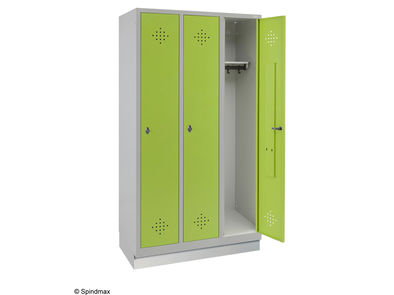 Spind Grüne Linie mit Sockel - 3 Abteile 300mm Abteilbreite