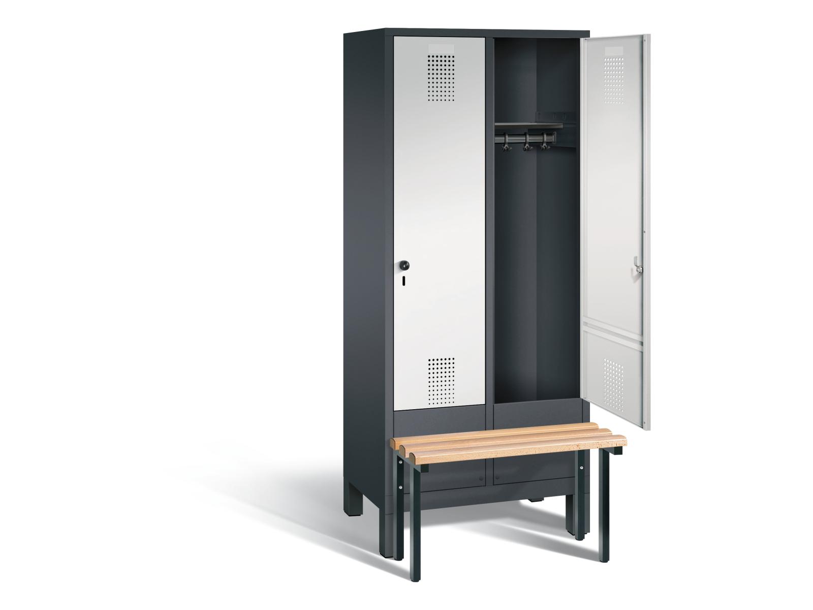 Spind S3000 Evolo mit vorgebauter Sitzbank - 2 Abteile 400mm Abteilbreite