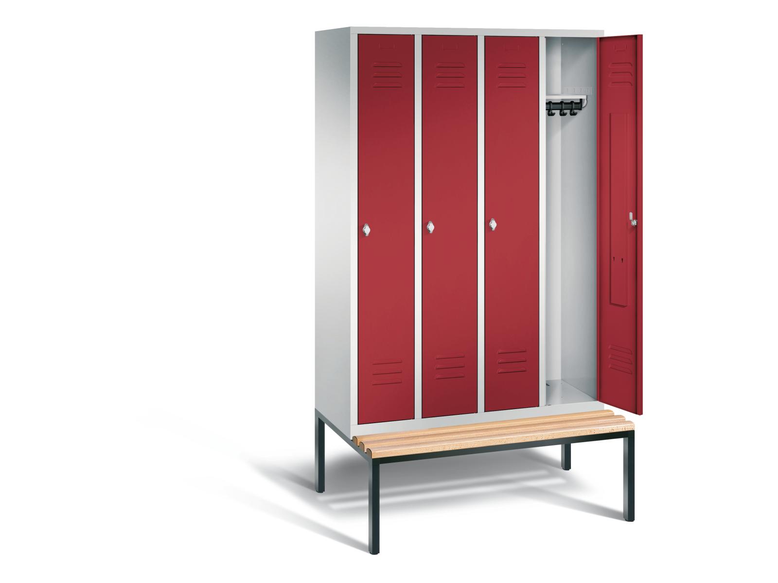 Spind S2000 Classic mit Sitzbankuntergestell - 4 Abteile 300mm Abteilbreite