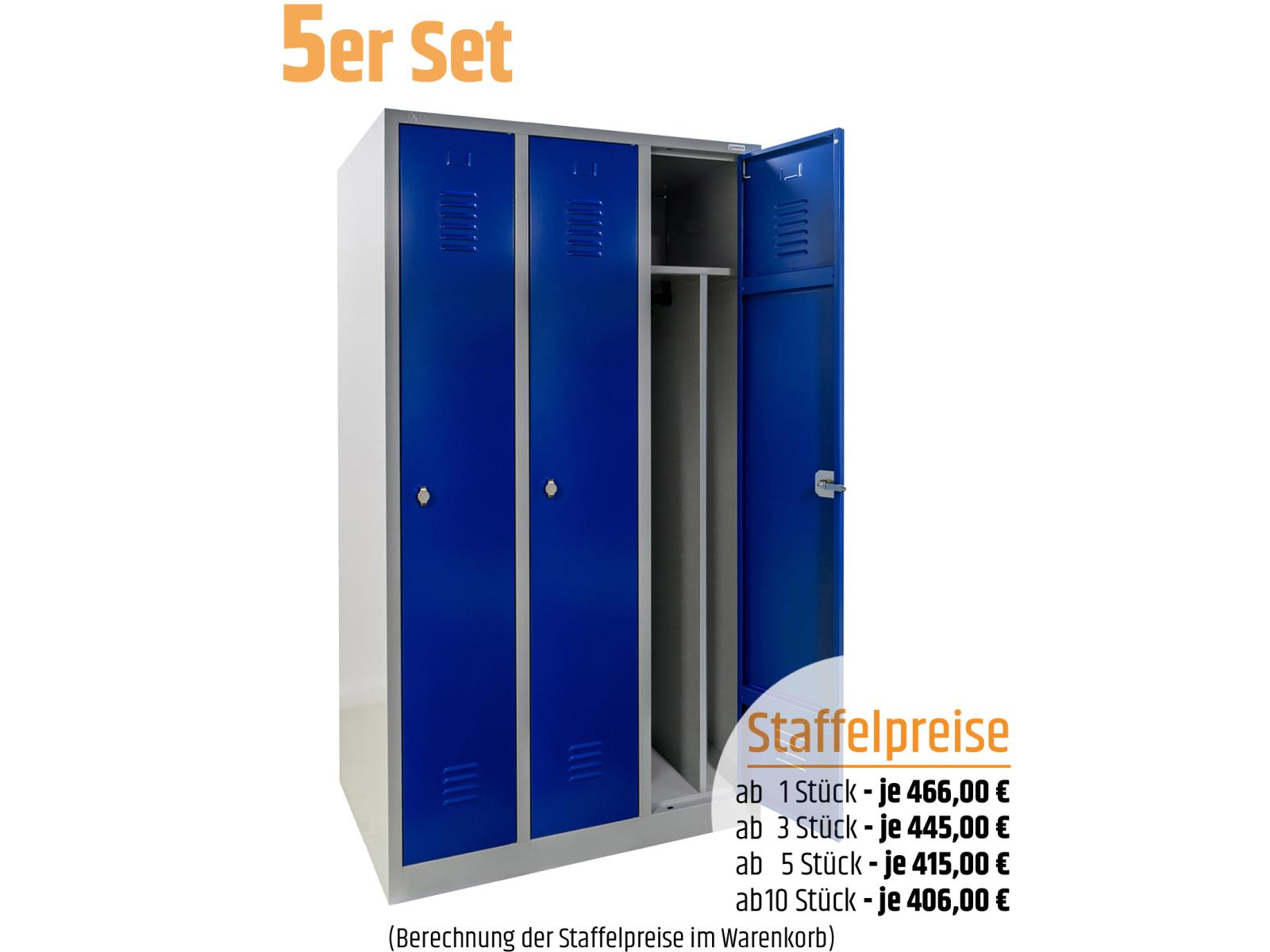 5 Stück Spind Serie IdealSpind - 3 Abteile 400mm Abteilbreite - Einzelpreis 415,00 EUR netto