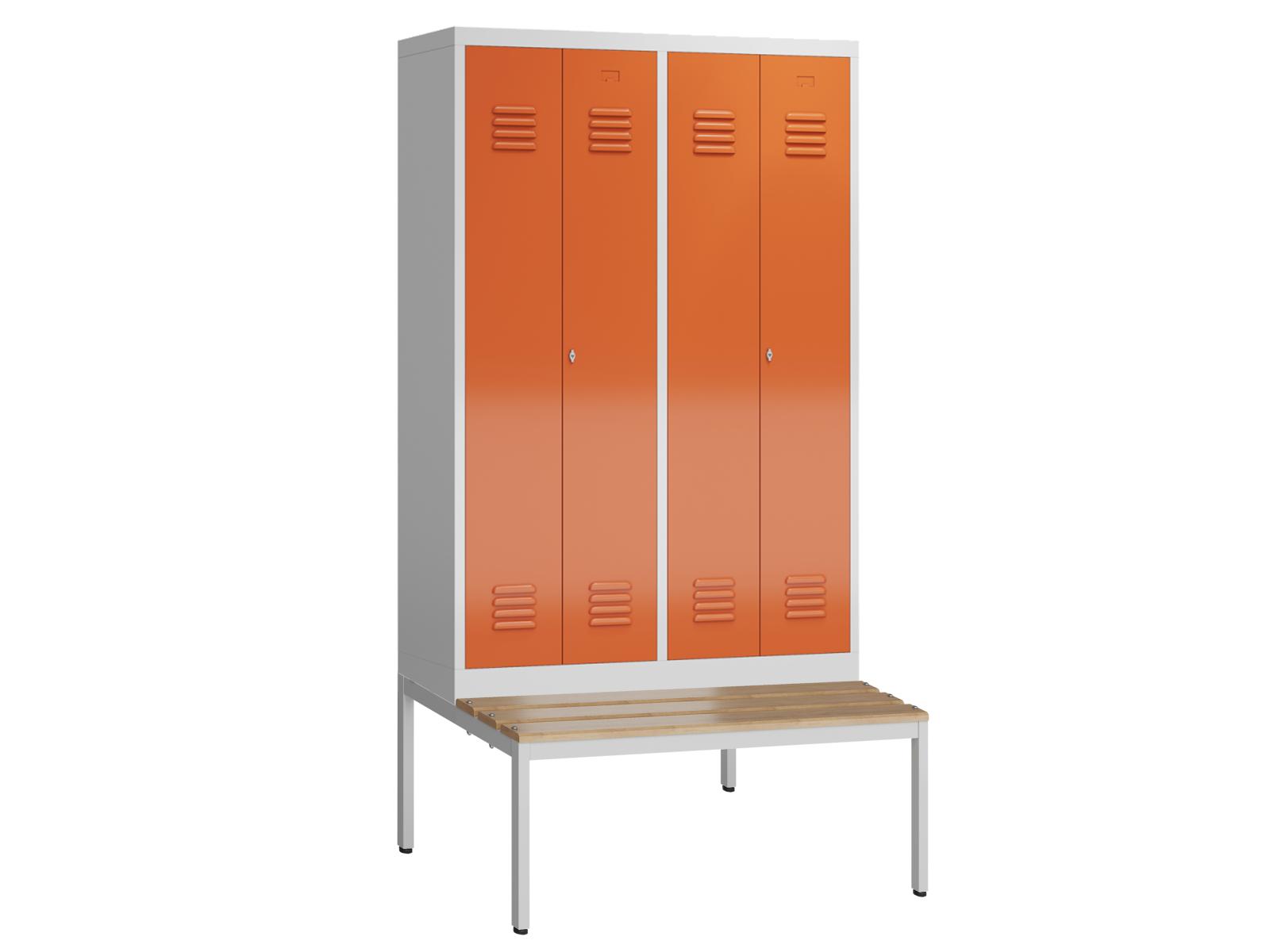 Spind Serie Spindmax® Spind nach Arbeitsstättenrichtlinien mit Sitzbankuntergestell - für 2 Personen 4x300mm Abteilbreite