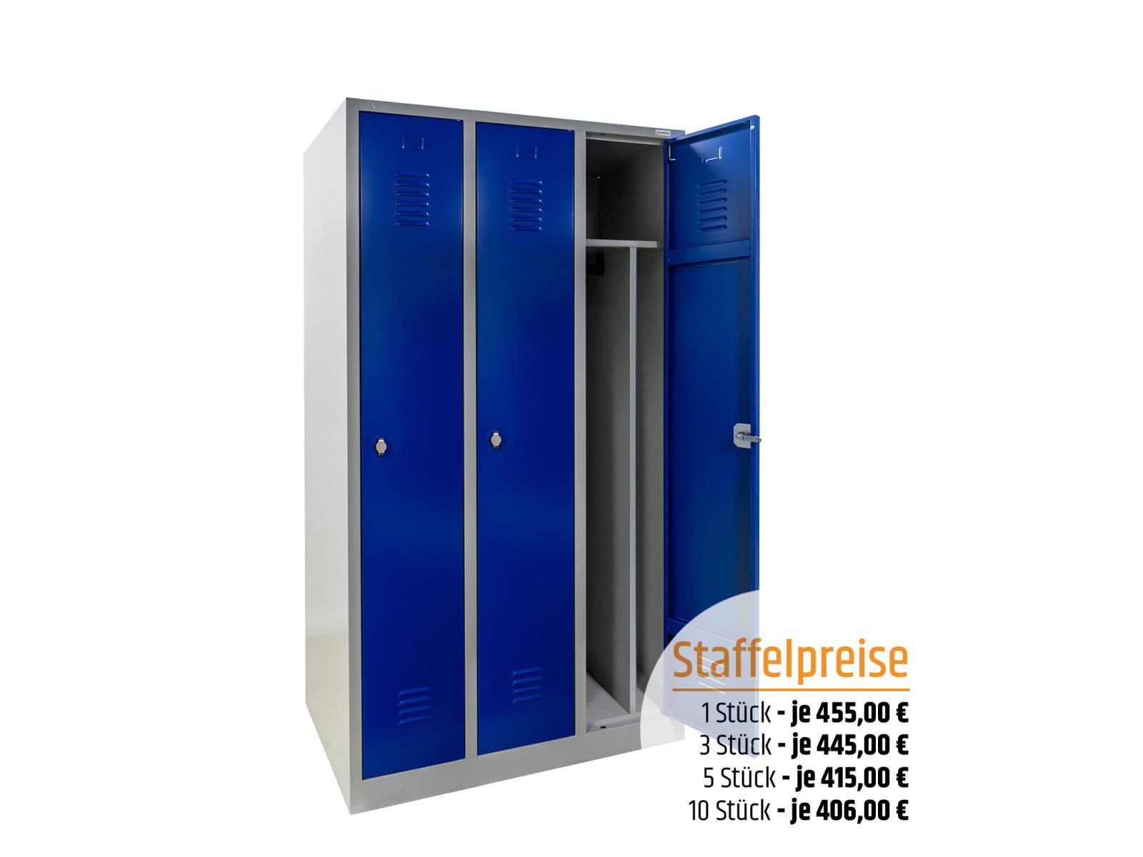 Spind Serie Ideal Spind - 3 Abteile 400mm Abteilbreite Spind Serie Ideal Spind - 3 Abteile 400mm Abteilbreite