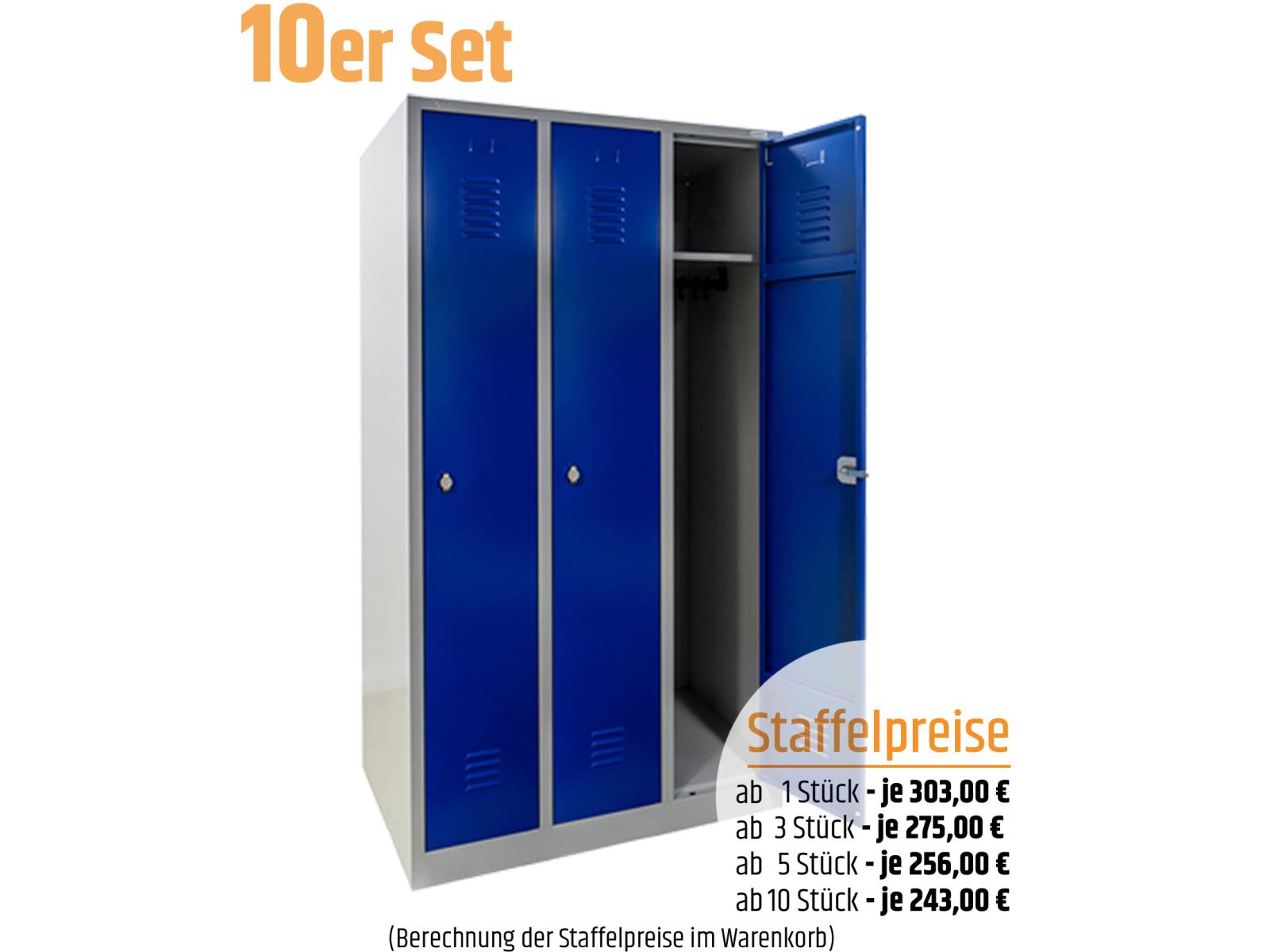 10 Stück Spind Serie IdealSpind - 3 Abteile 300mm Abteilbreite - Einzelpreis 243,00 EUR netto