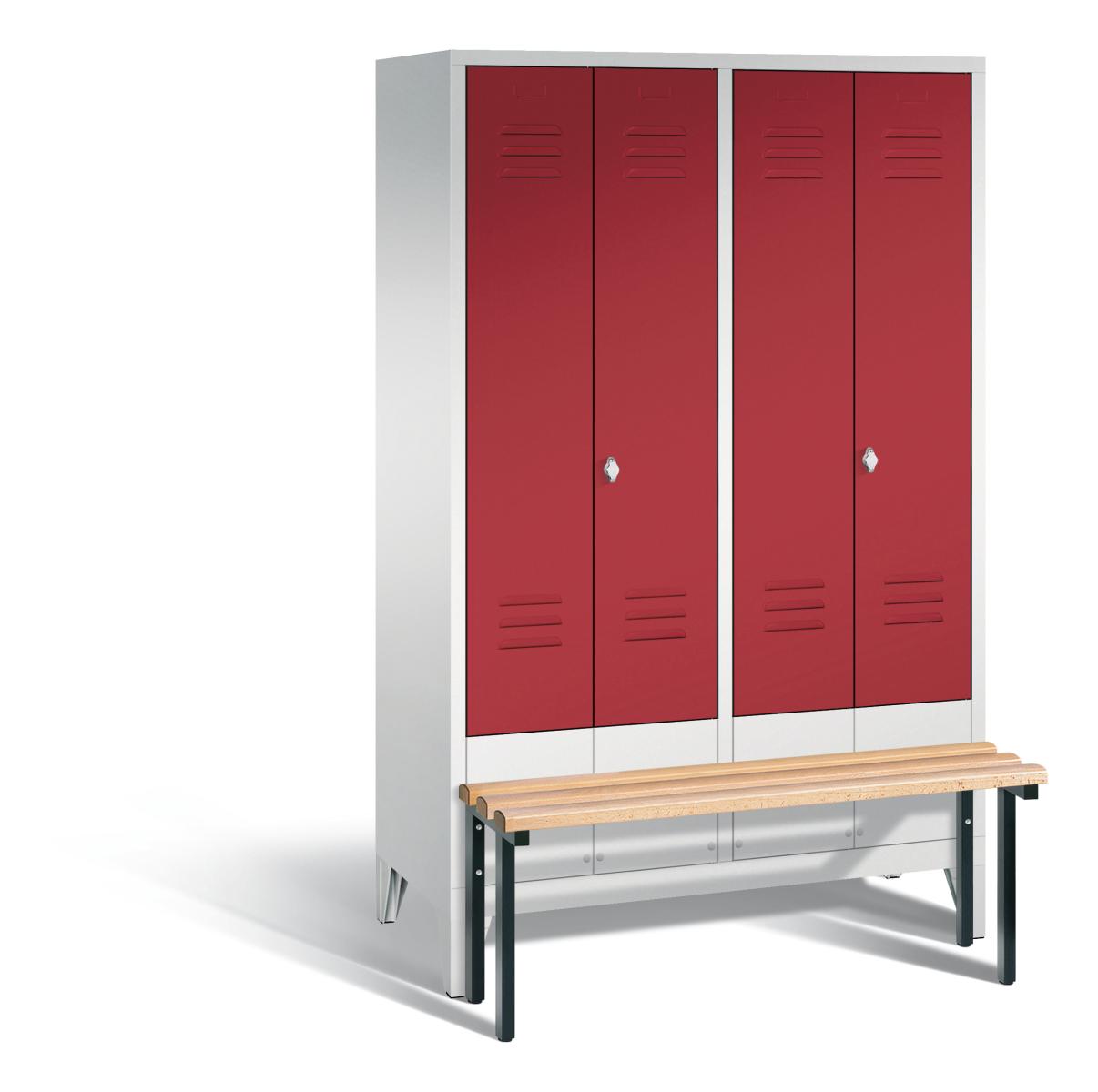 Spind nach Arbeitsstättenrichtlinien S2000 Classic mit vorgebauter Sitzbank- für 2 Person 4x300mm Abteilbreite