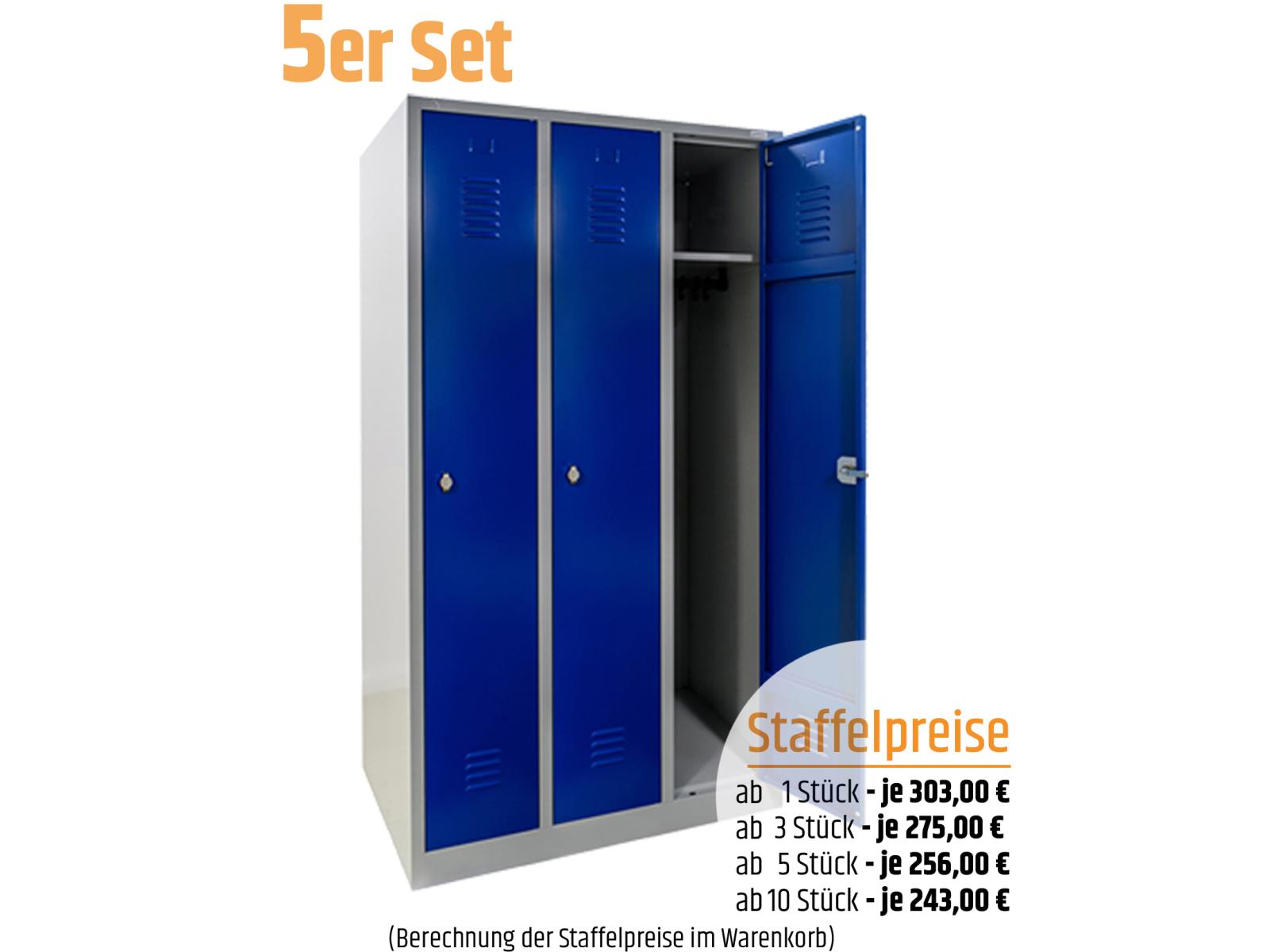 5 Stück Spind Serie IdealSpind - 3 Abteile 300mm Abteilbreite - Einzelpreis 256,00 EUR netto