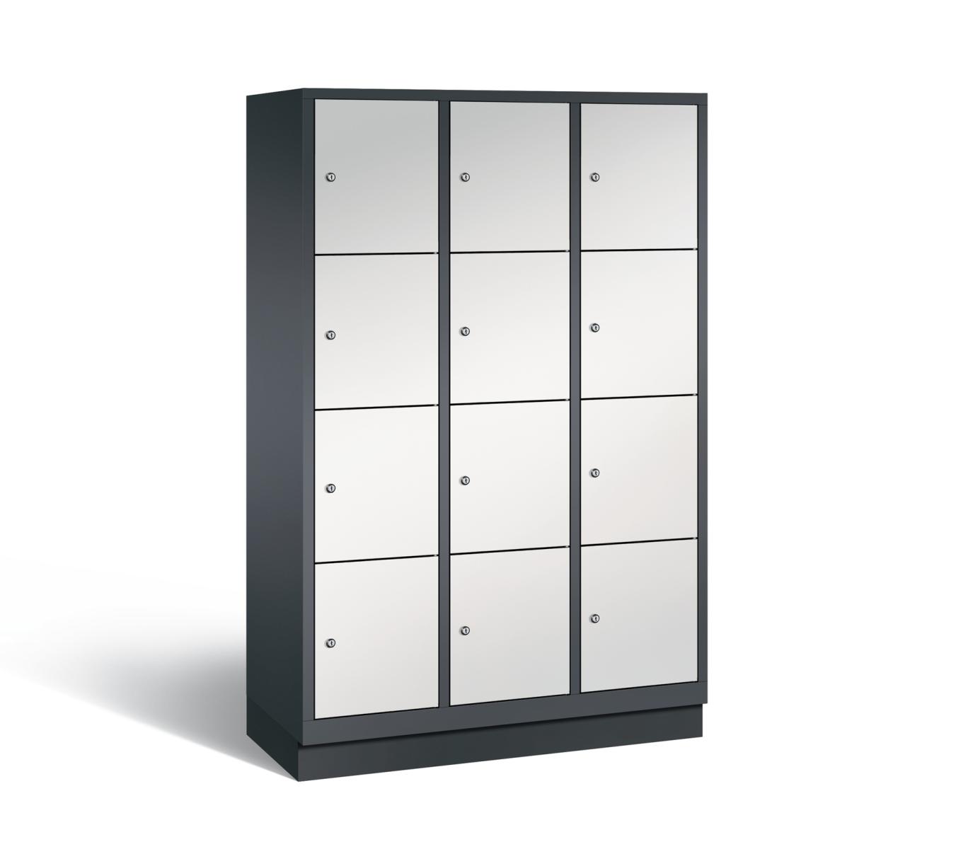 Schließfachschrank S3000 Evolo vier Fächer übereinander - 3 Abteile 400mm Abteilbreite