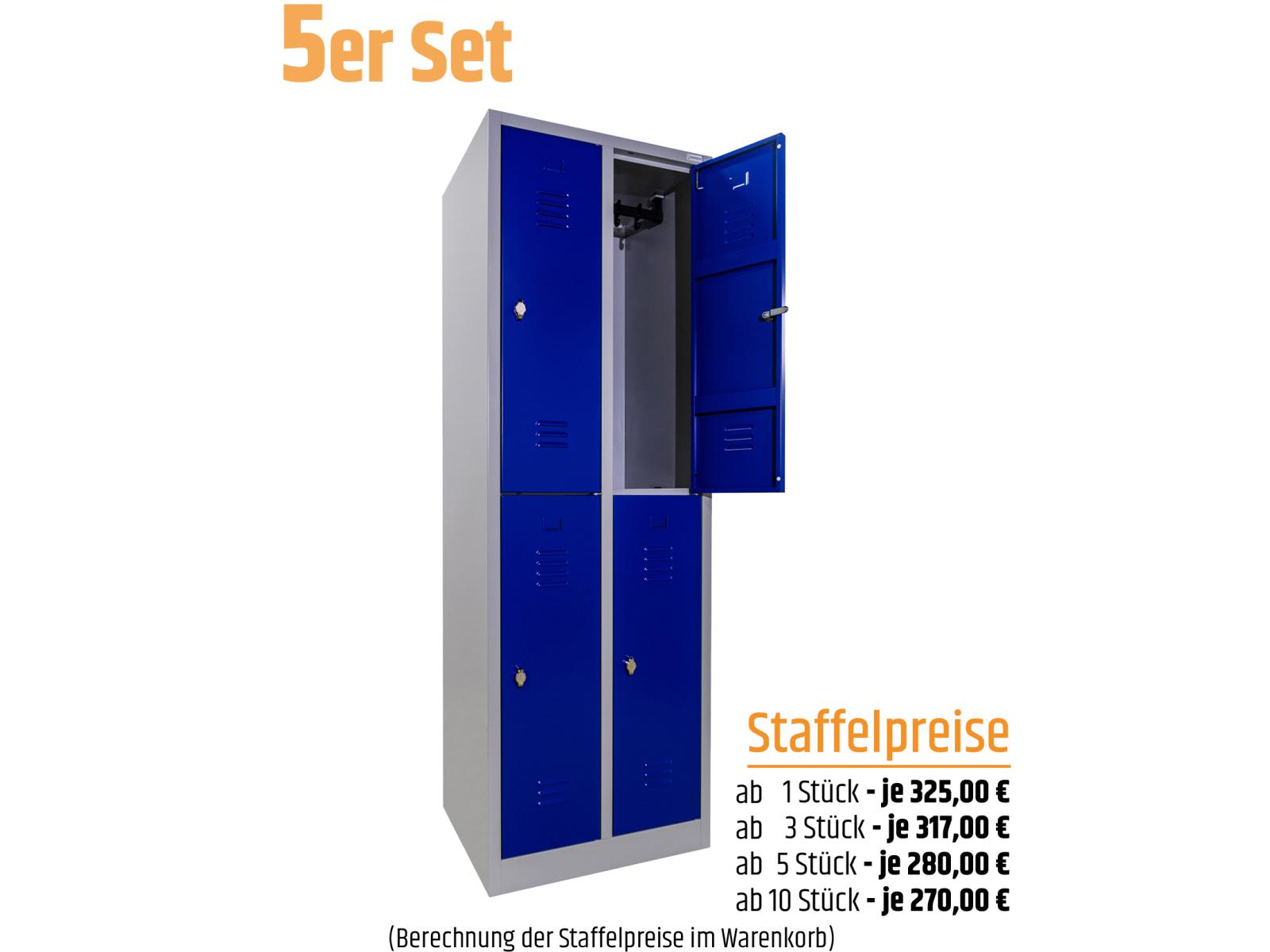 5 Stück Spind Serie IdealSpind doppelstöckig - 2 Abteile 400mm Abteilbreite - Einzelpreis 280,00 EUR netto