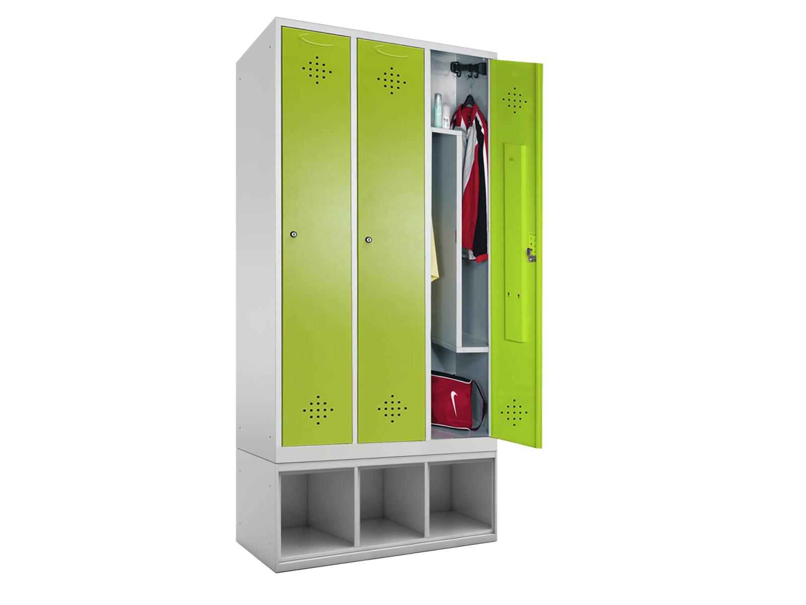 Spind Grüne Linie - mit Schuhbox und Z-Inneneinteilung -3 Abteile 300mm Abteilbreite Spind Grüne Linie - mit Schuhbox und Z-Inneneinteilung -3 Abteile 300mm Abteilbreite