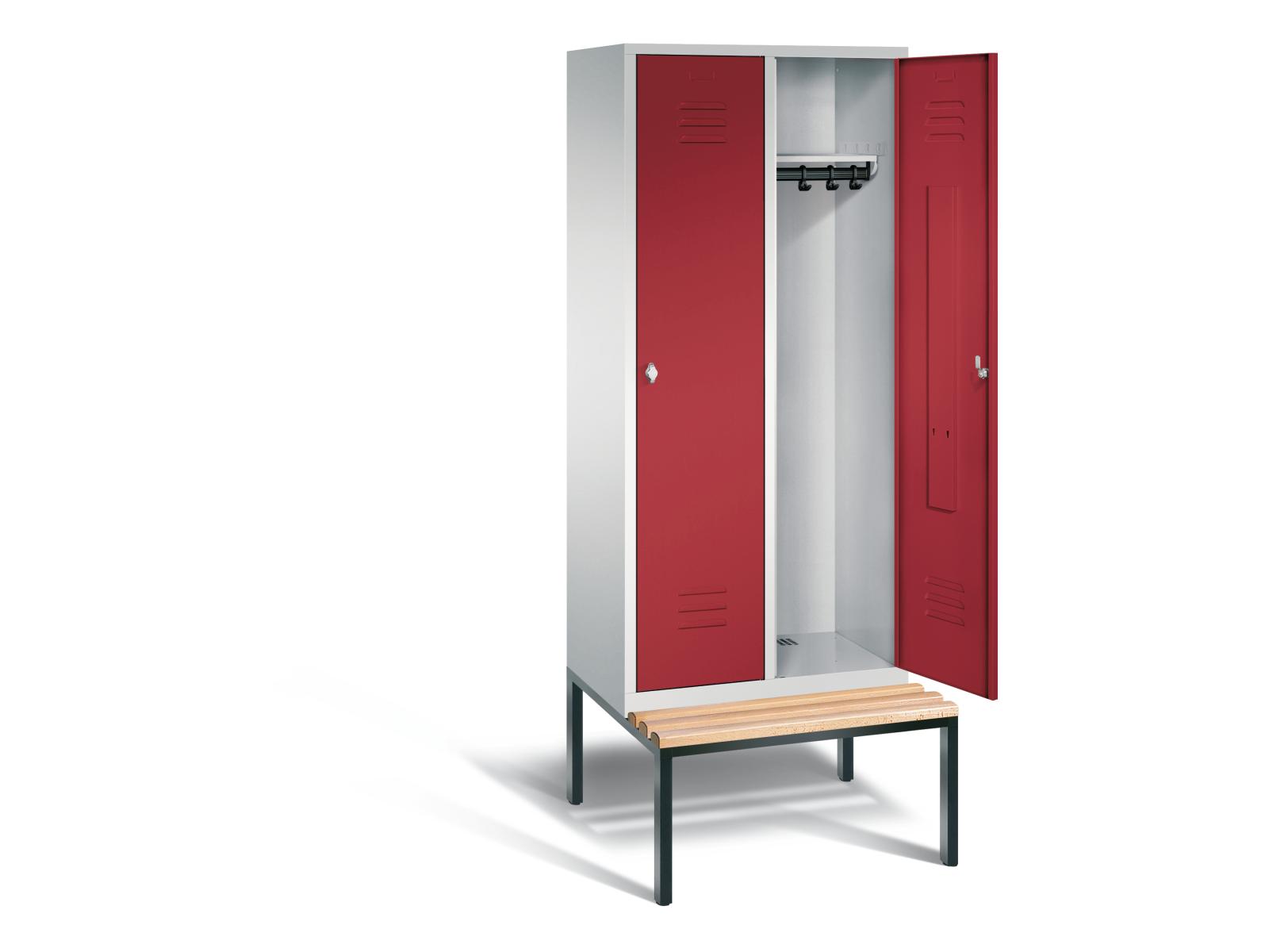 Spind S2000 Classic mit Sitzbankuntergestell - 2 Abteilen 400mm Abteilbreite