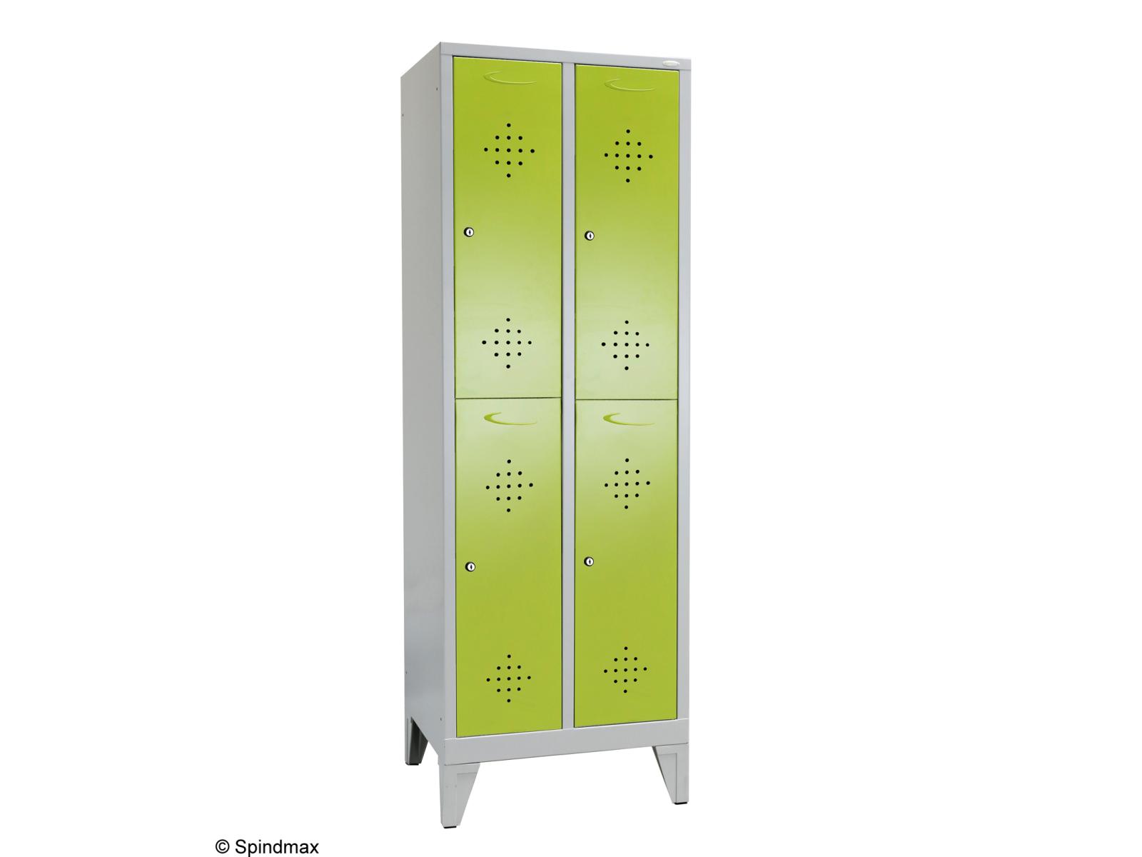 Spind doppelstöckig Grüne Linie mit Füßen - 2 Abteile 300mm Abteilbreite
