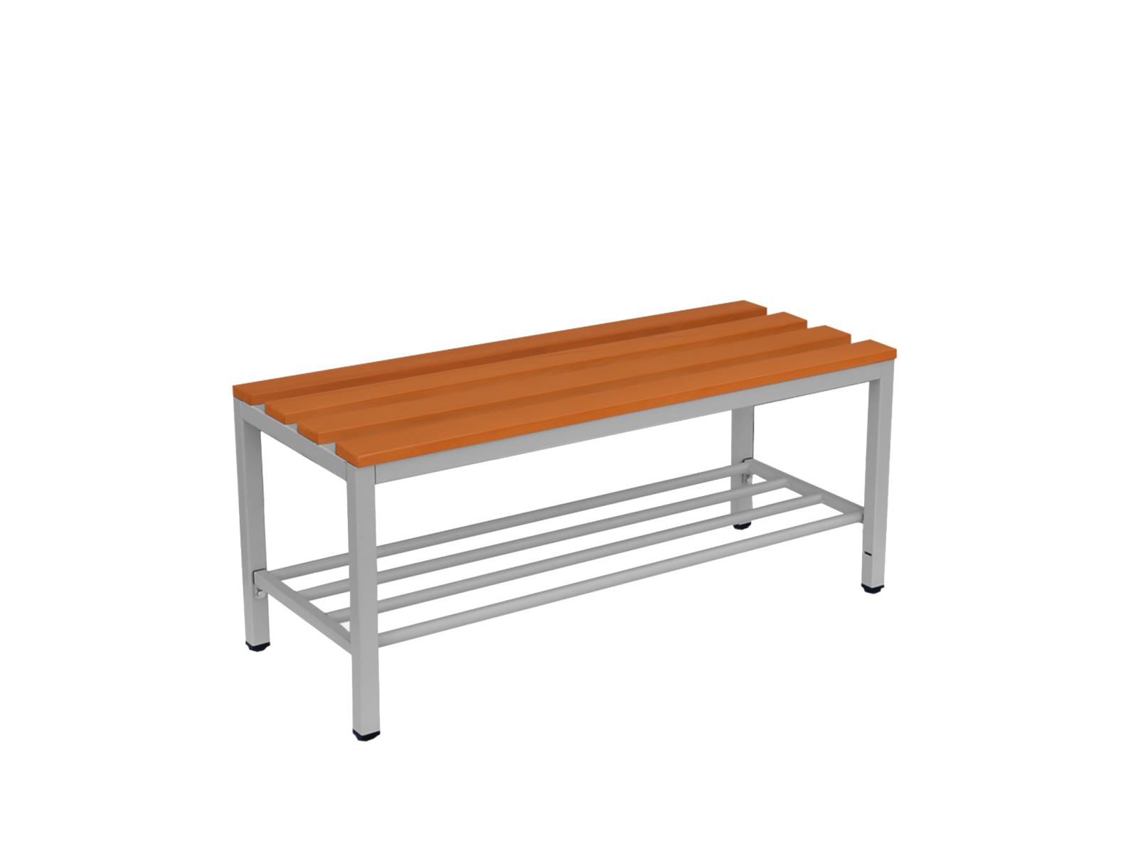 Sitzbank Ideal freistehend mit Buchenleisten - 1500mm breit mit Schuhrost