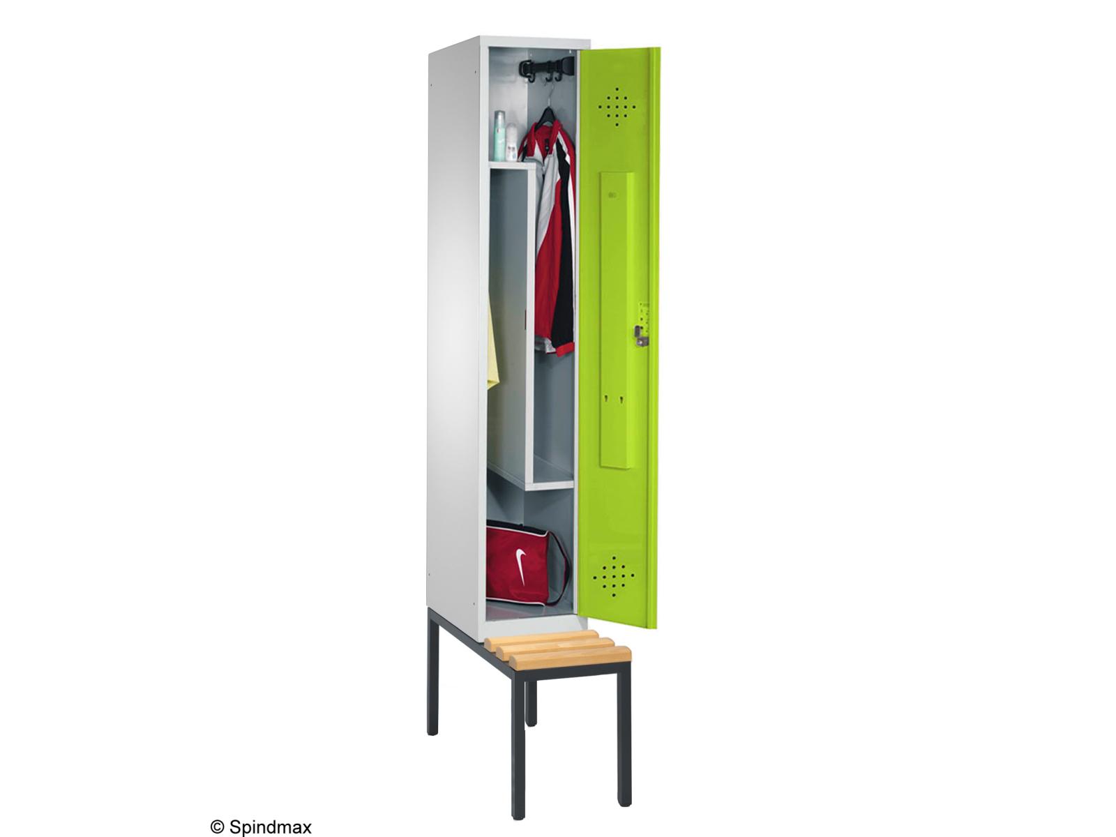 Spind Grüne Linie mit Sitzbankuntergestell - mit Z-Inneneinteilung -1 Abteil 400mm Abteilbreite