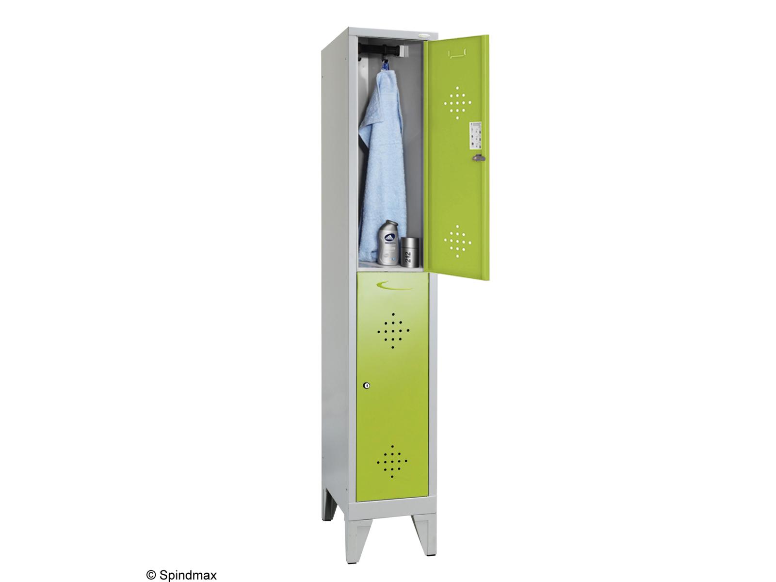 Spind doppelstöckig Grüne Linie mit Füßen - 1 Abteil 400mm Abteilbreite