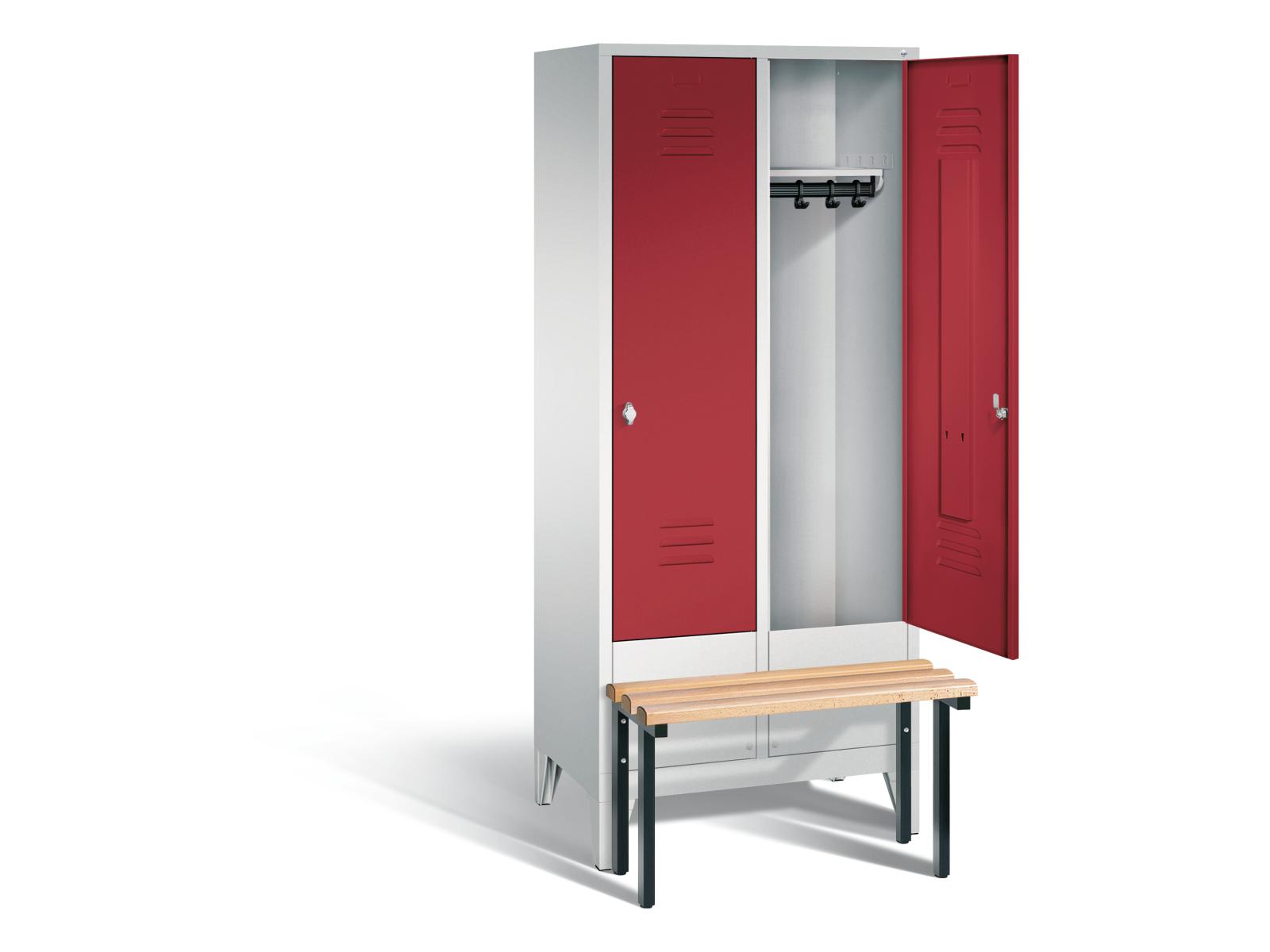 Spind S2000 Classic mit vorgebauter Sitzbank - 2 Abteile 400mm Abteilbreite