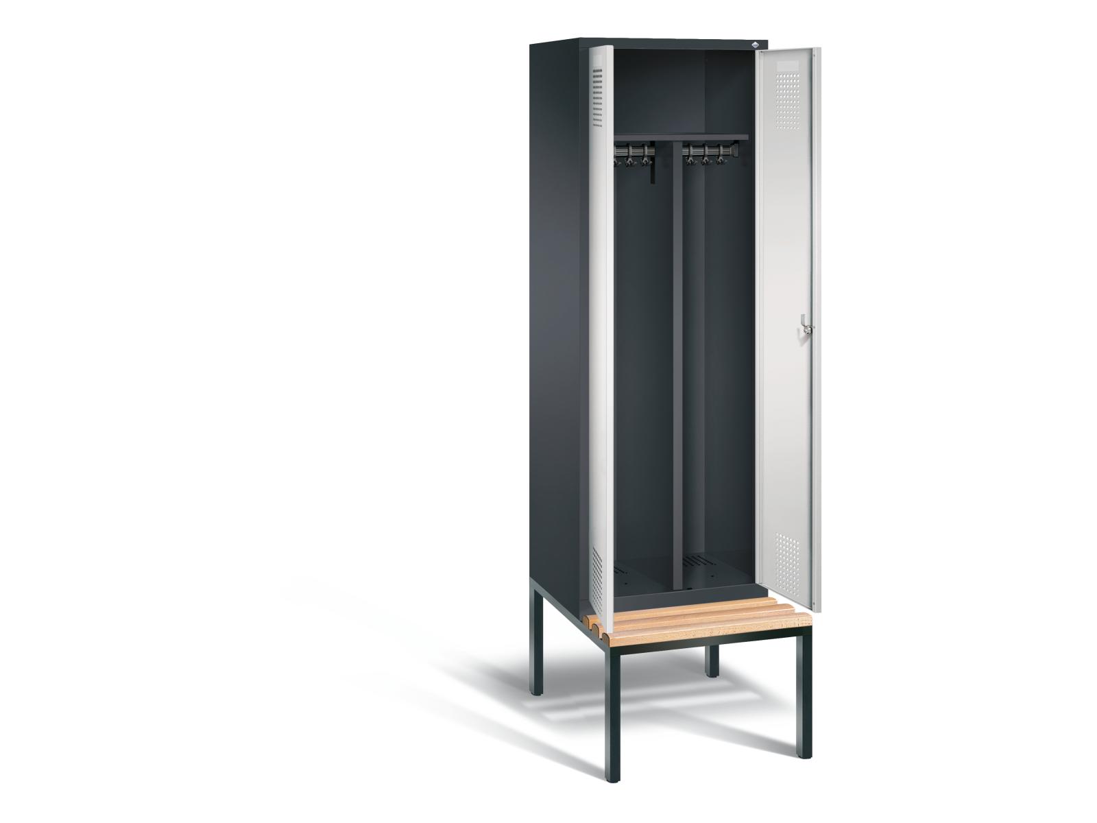 Spind nach Arbeitsstättenrichtlinien S3000 Evolo mit Sitzbankuntergestell - für 1 Person 2x300mm Abteilbreite