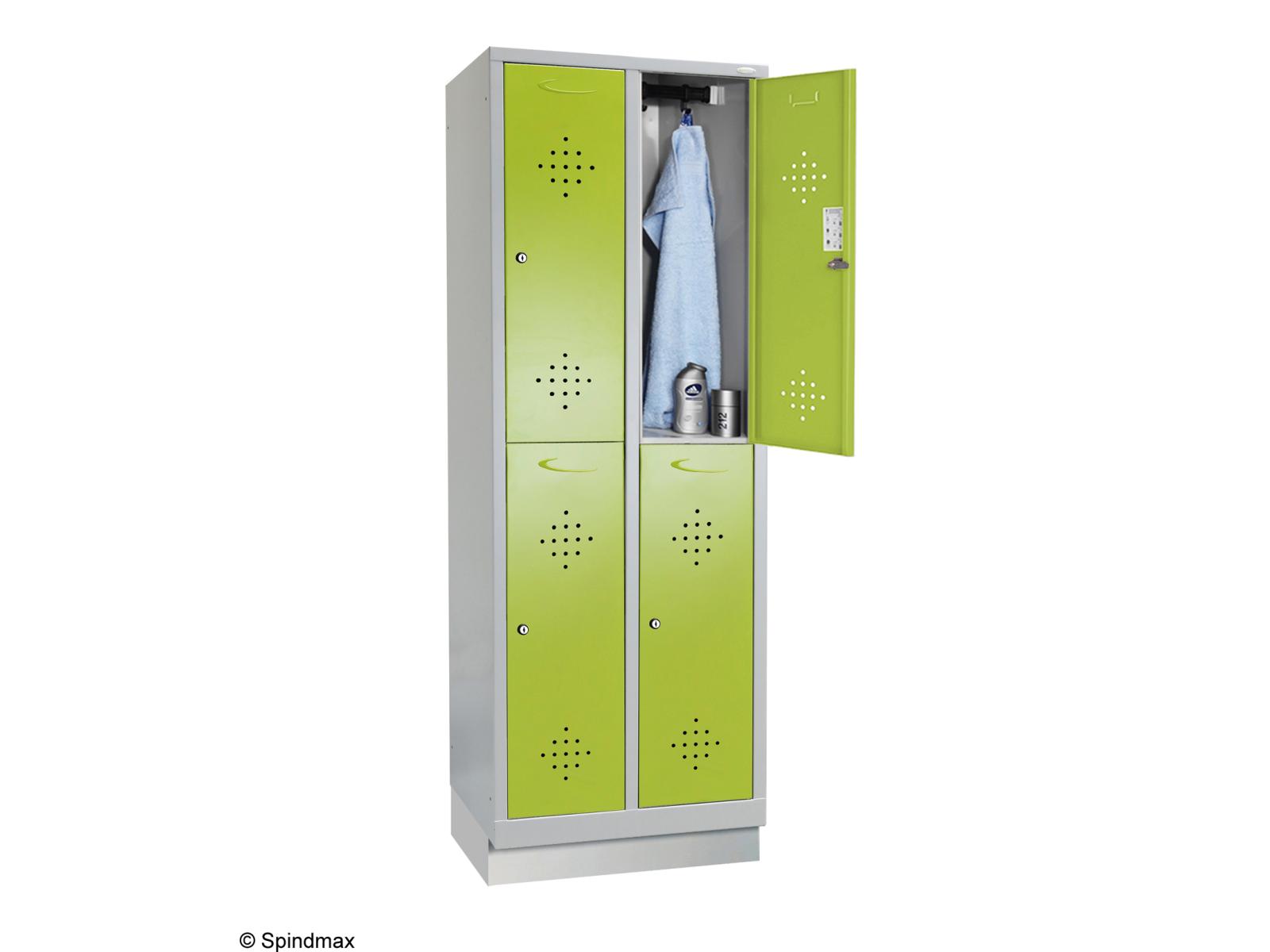 Spind doppelstöckig Grüne Linie mit Sockel - 2 Abteile 400mm Abteilbreite