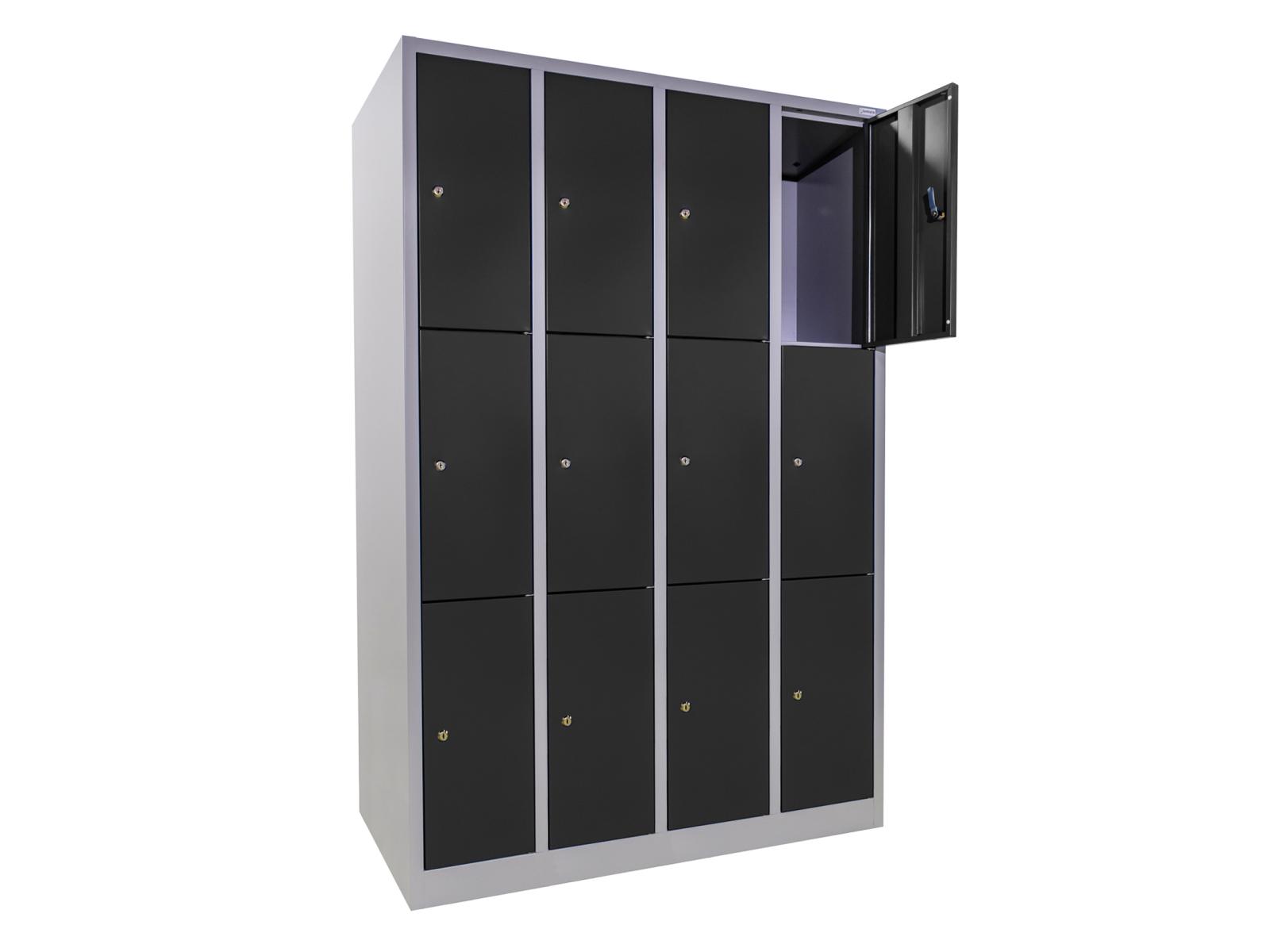 Schließfachschrank Serie Ideal Spind - 12 Fächer / 4 Abteile 300mm Abteilbreite